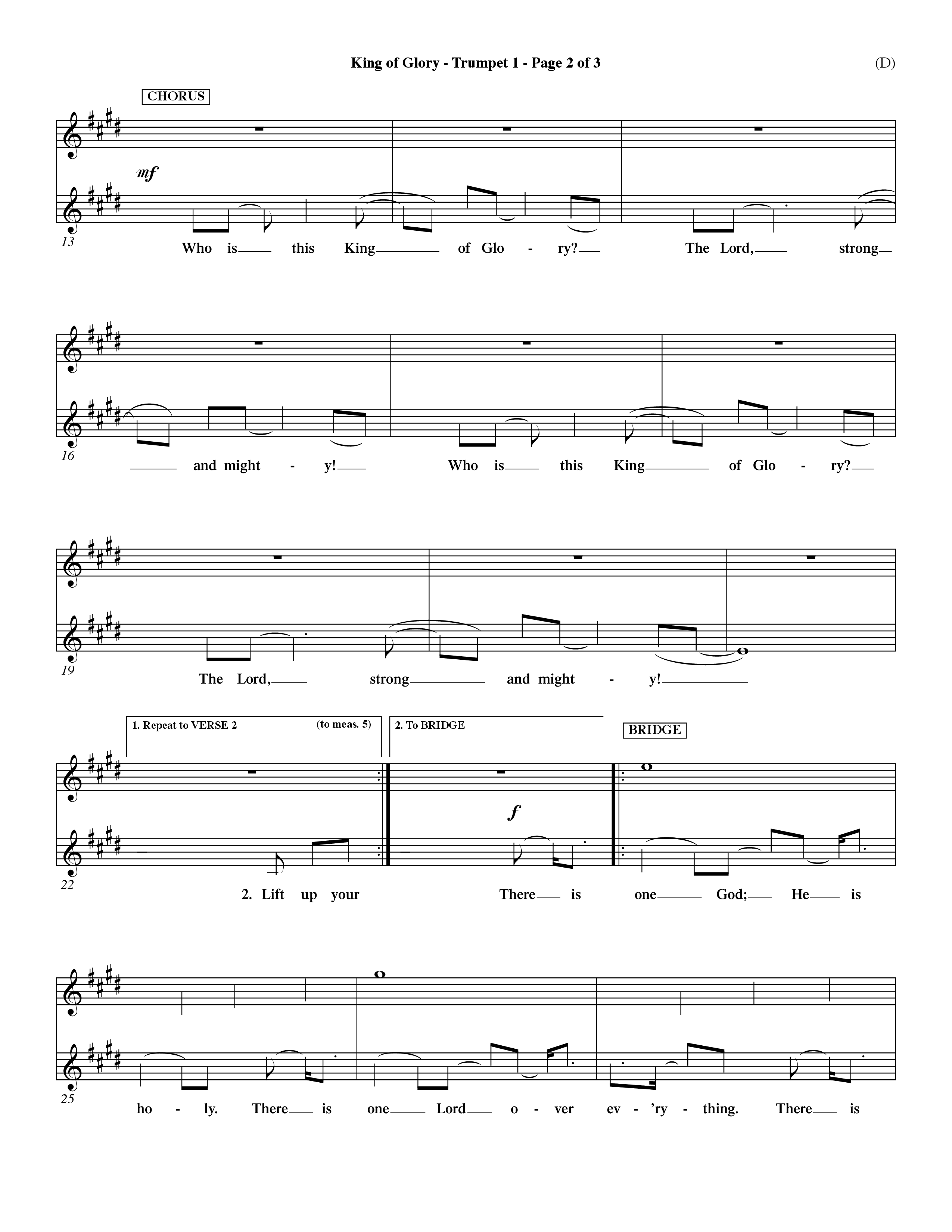 King Of Glory (Choral Anthem SATB) Trumpet 1 (Word Music Choral / Orch. Dave Williamson)