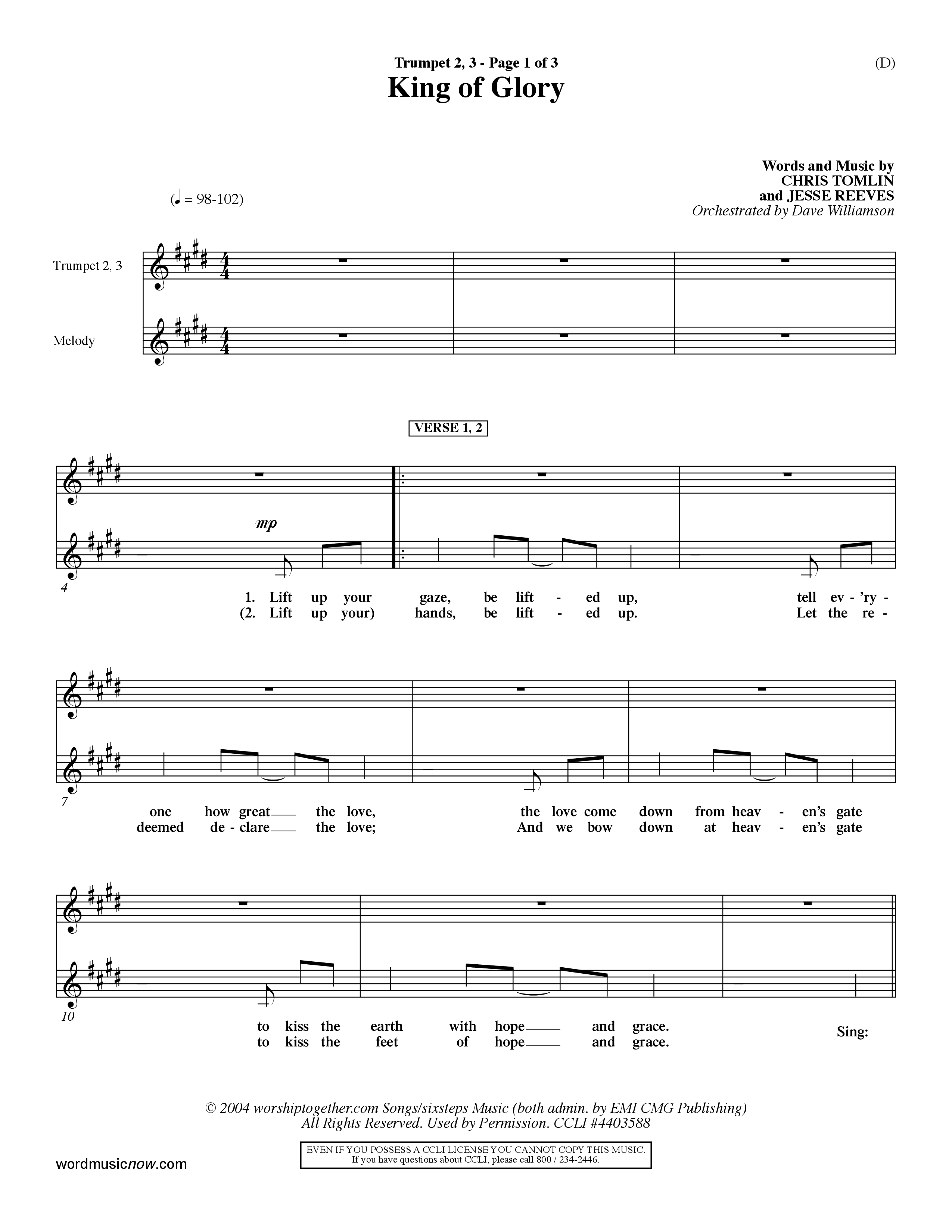 King Of Glory (Choral Anthem SATB) Trumpet 2/3 (Word Music Choral / Orch. Dave Williamson)