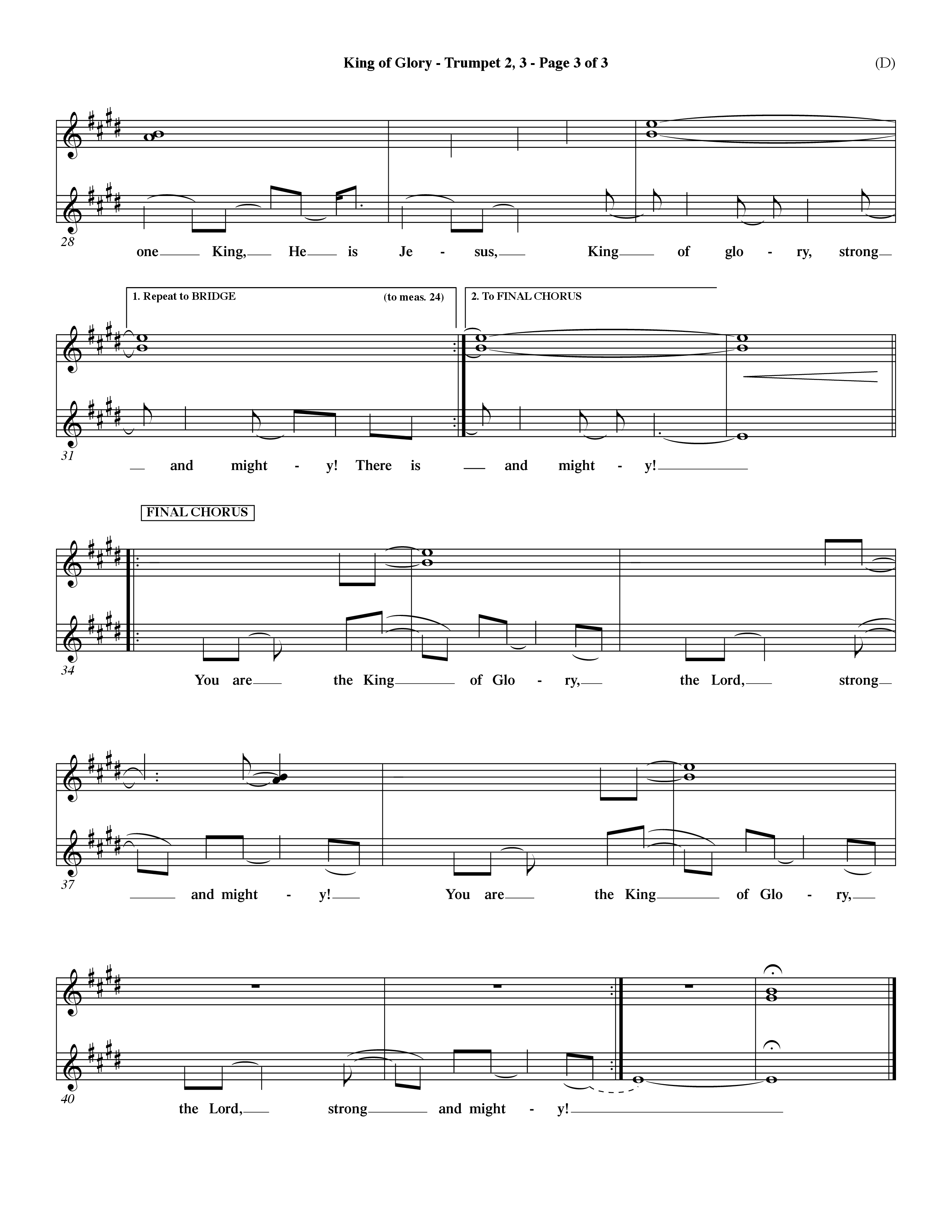 King Of Glory (Choral Anthem SATB) Trumpet 2/3 (Word Music Choral / Orch. Dave Williamson)