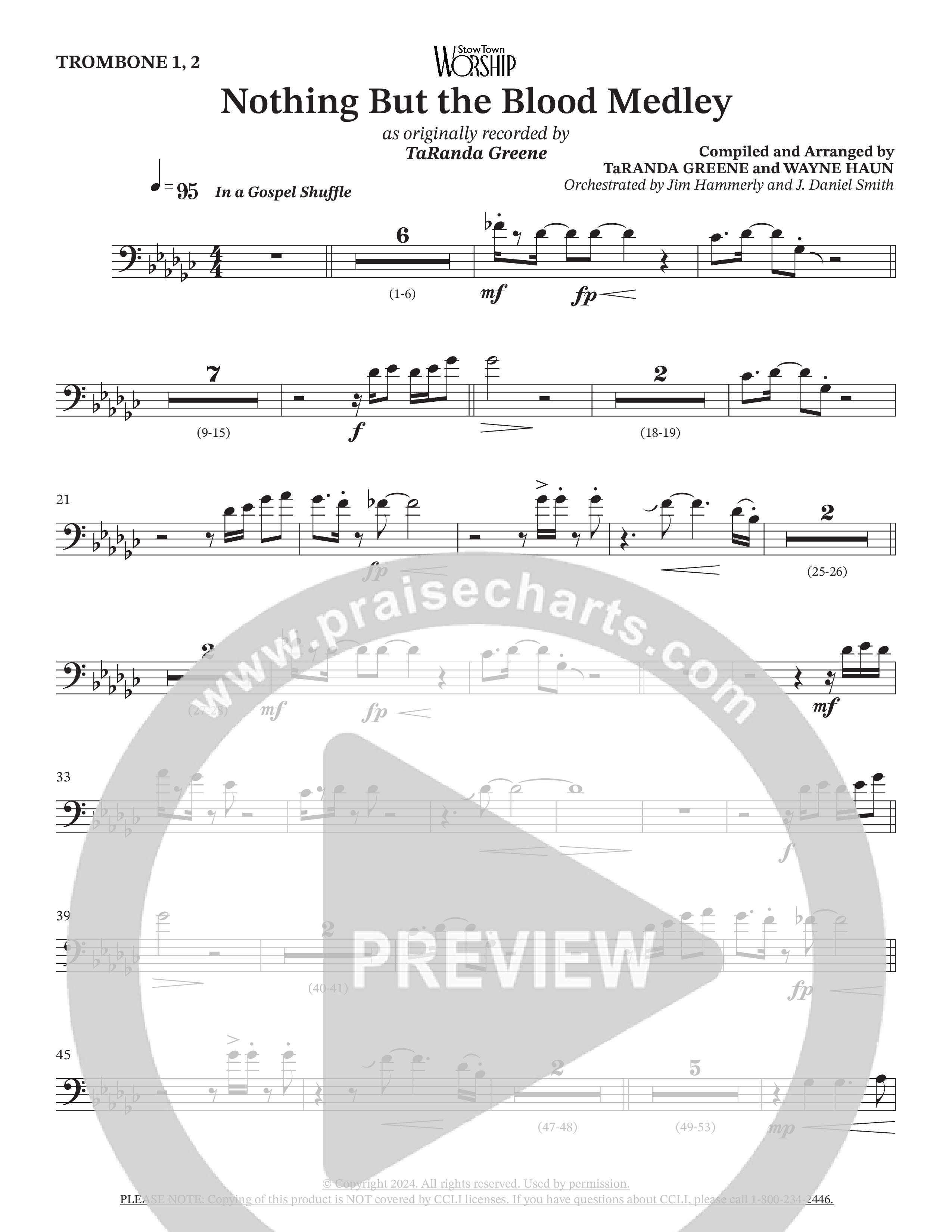 Nothing But The Blood Medley (Choral Anthem SATB) Trombone 1/2 (TaRanda Greene / Orch. Jim Hammerly)