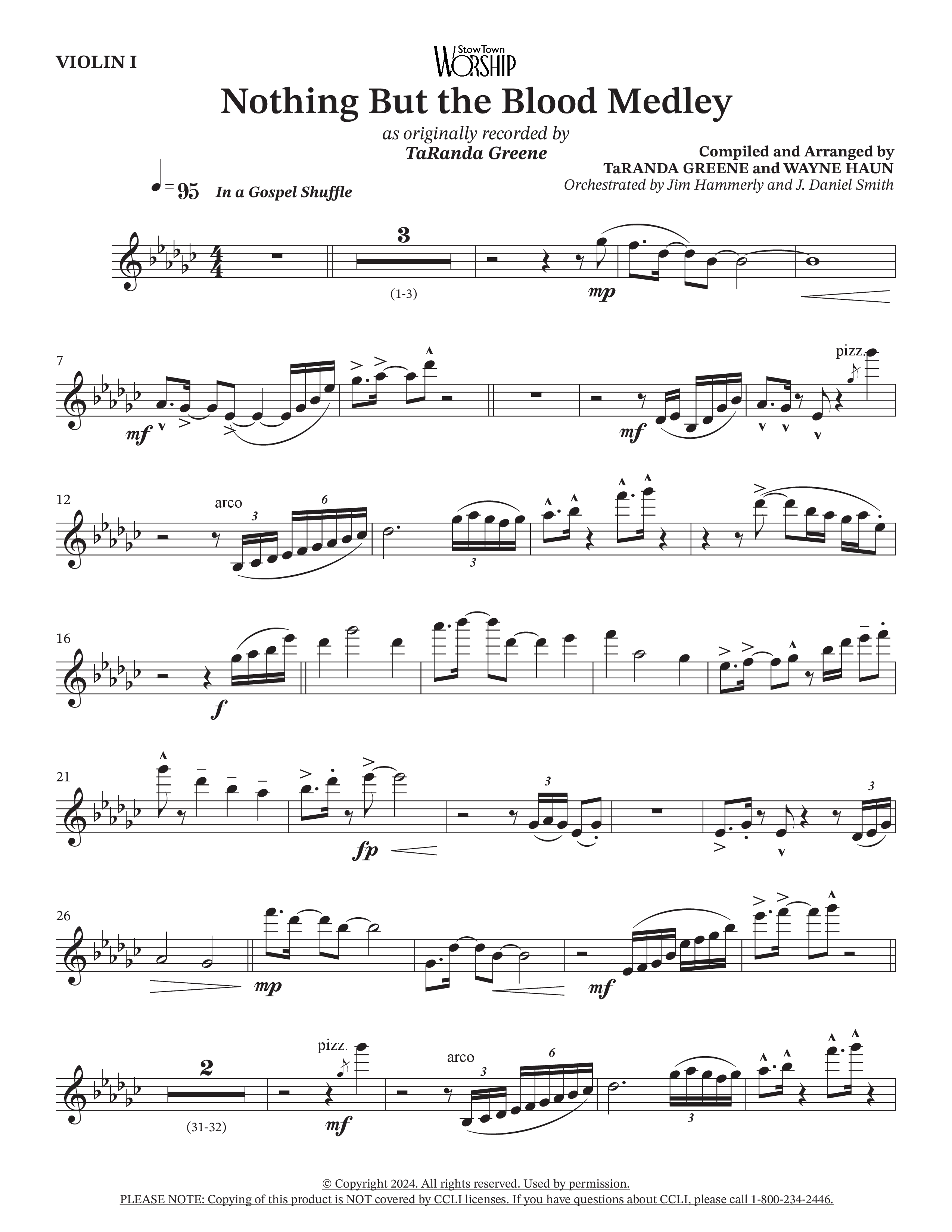 Nothing But The Blood Medley (Choral Anthem SATB) Violin 1 (TaRanda Greene / Orch. Jim Hammerly)
