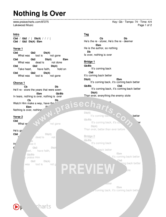Nothing Is Over Chords & Lyrics (Lakewood Music)