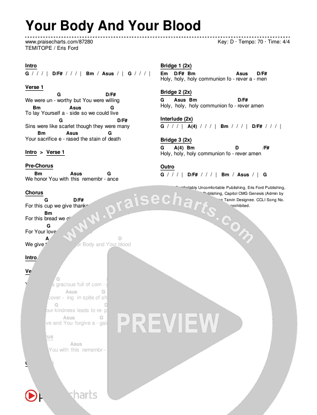 Your Body And Your Blood Chords & Lyrics (TEMITOPE / Eris Ford)