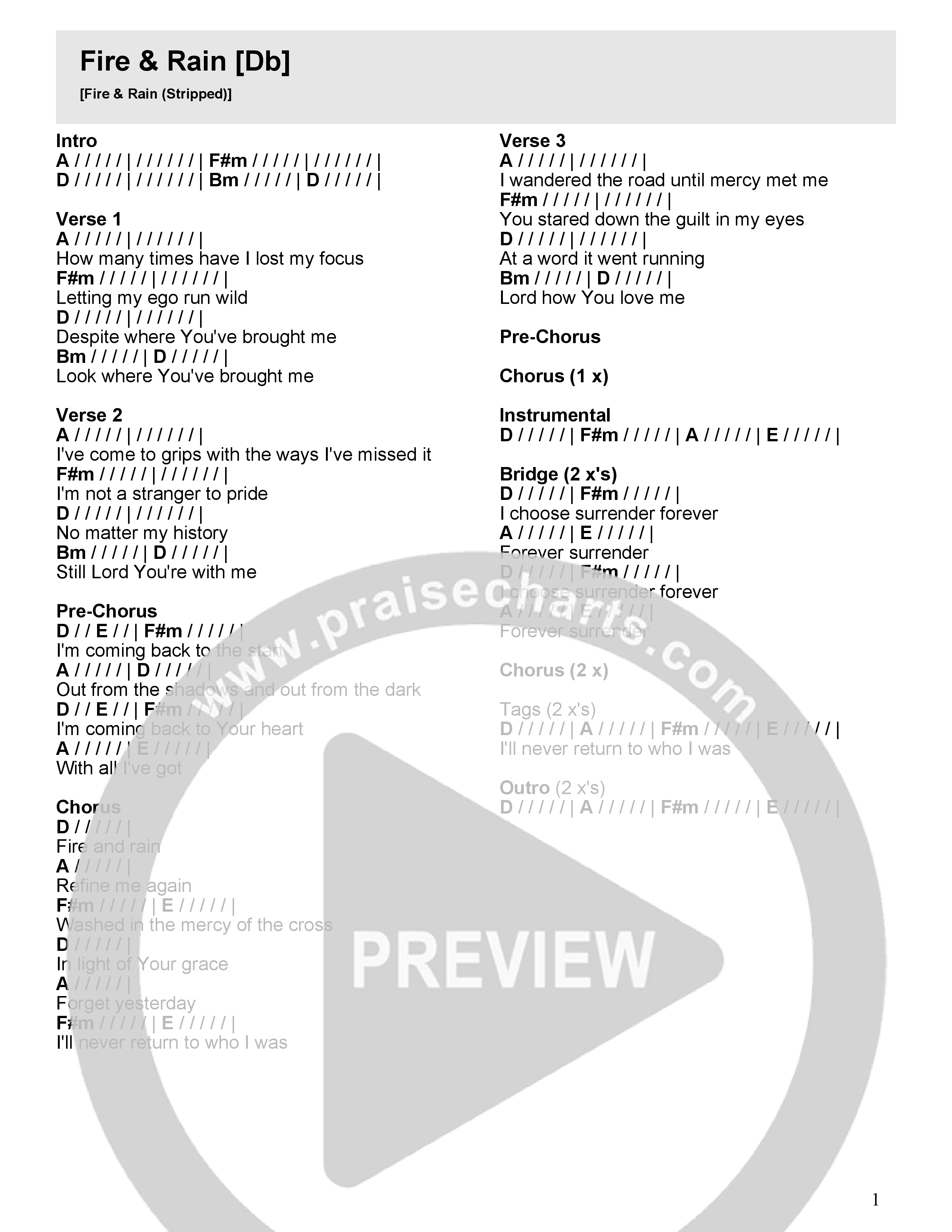 Fire And Rain (Stripped) Chord Chart (River Valley AGES)