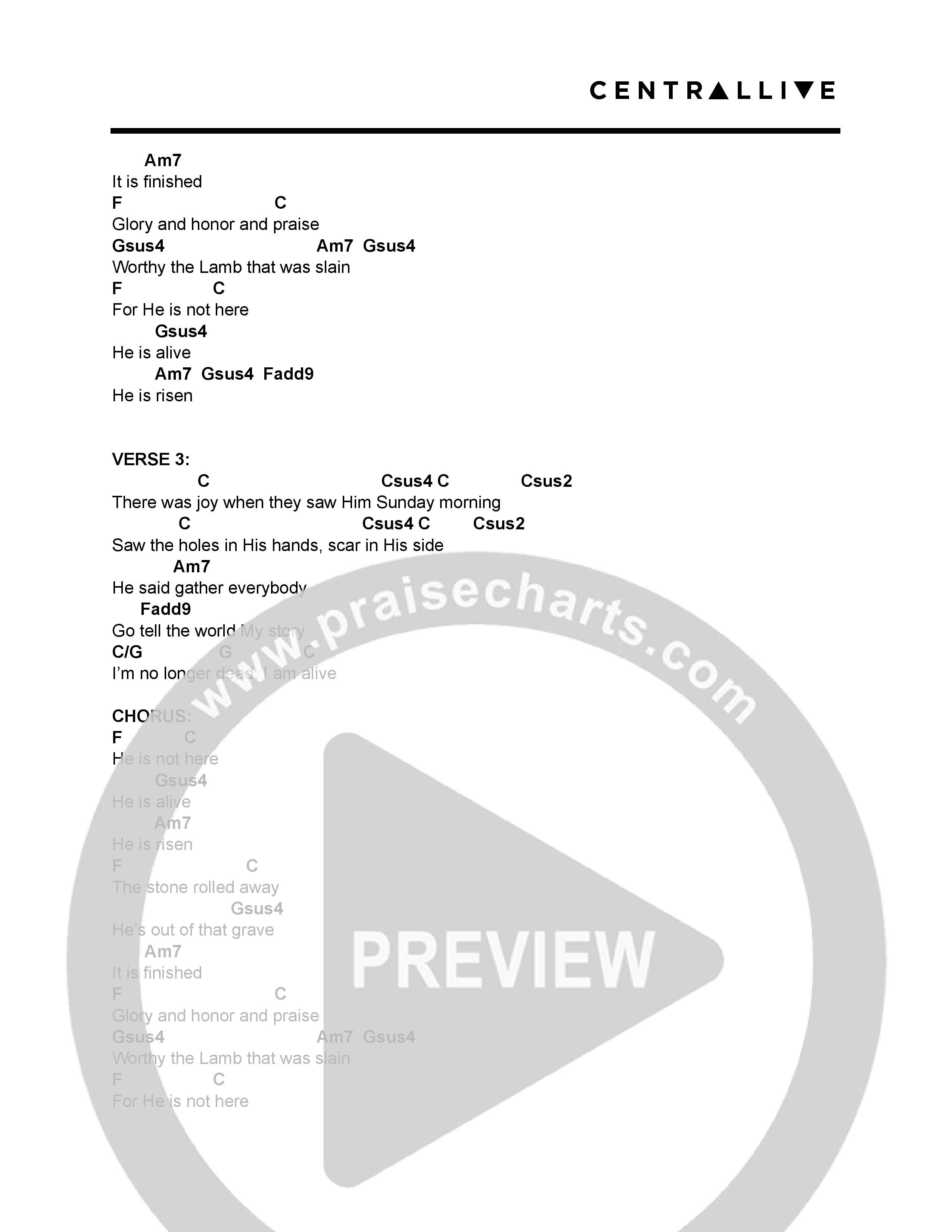 Sunday Morning (Live) Chord Chart (Central Live)