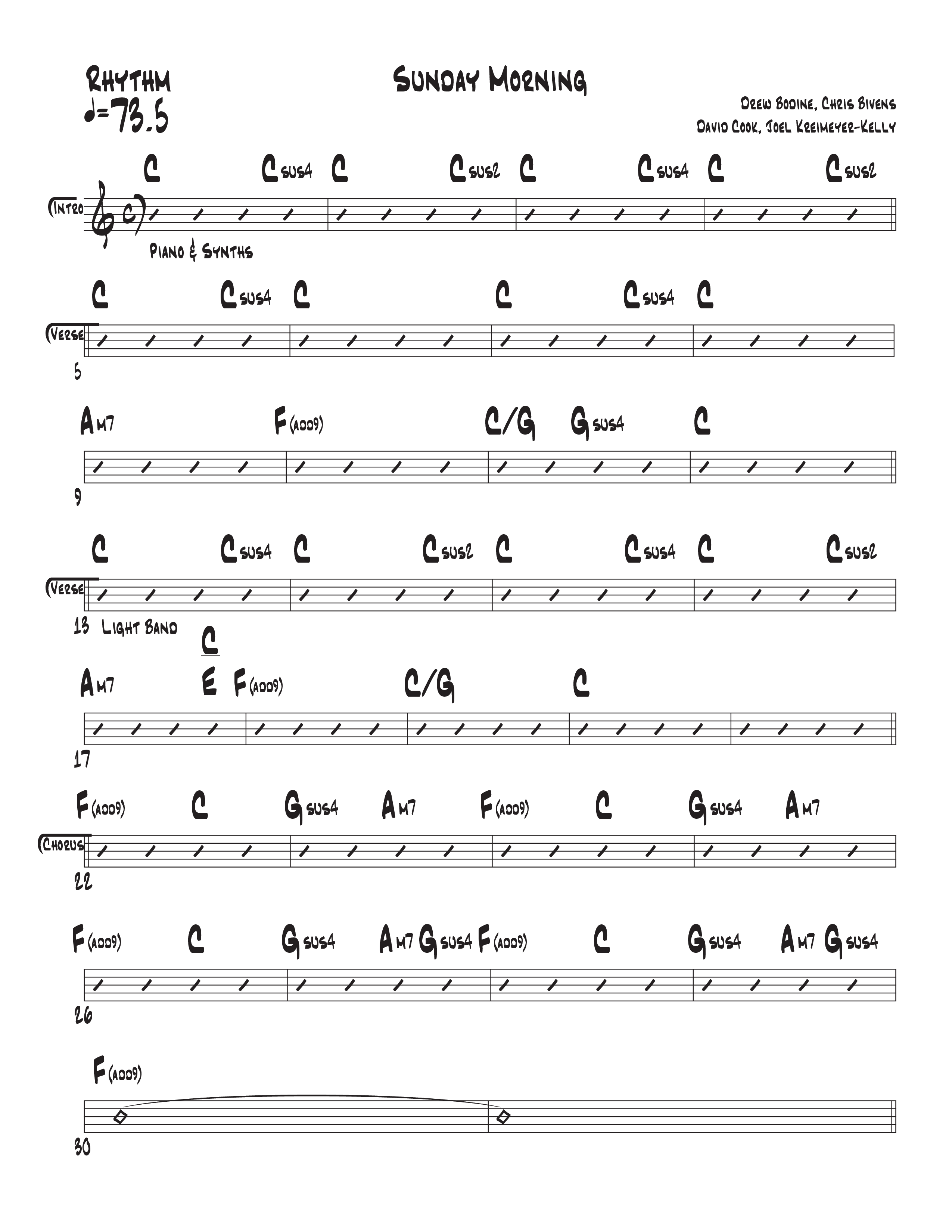 Sunday Morning (Live) Rhythm Chart (Central Live)