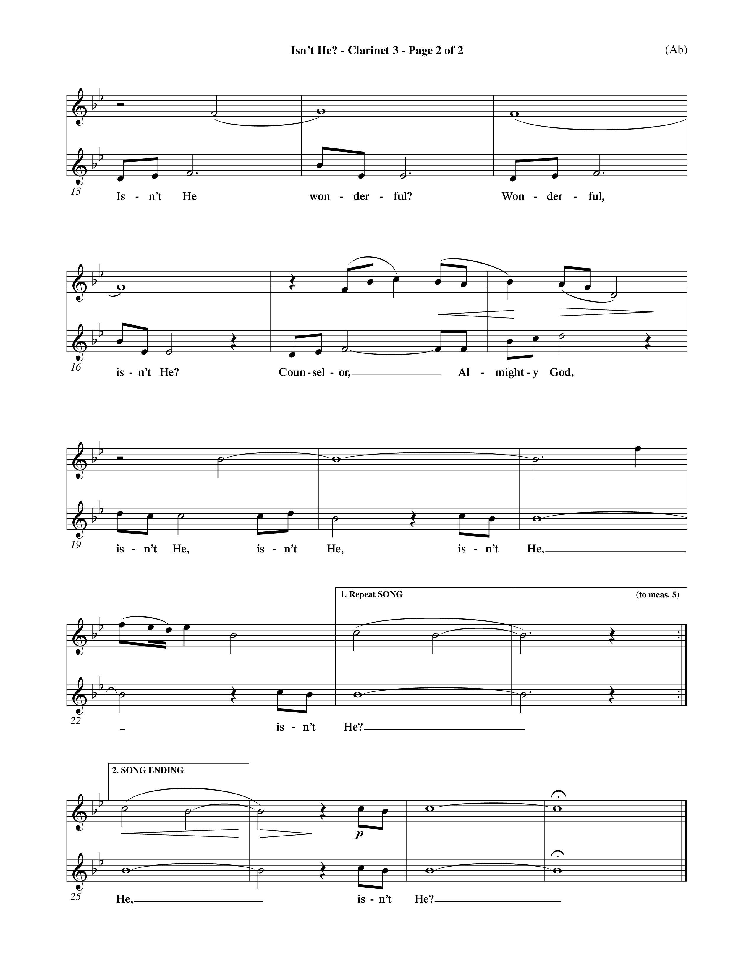 Isn't He (Choral Anthem SATB) Clarinet 3 (Word Music Choral / Orch. John Gage / Orch. Andrew High)