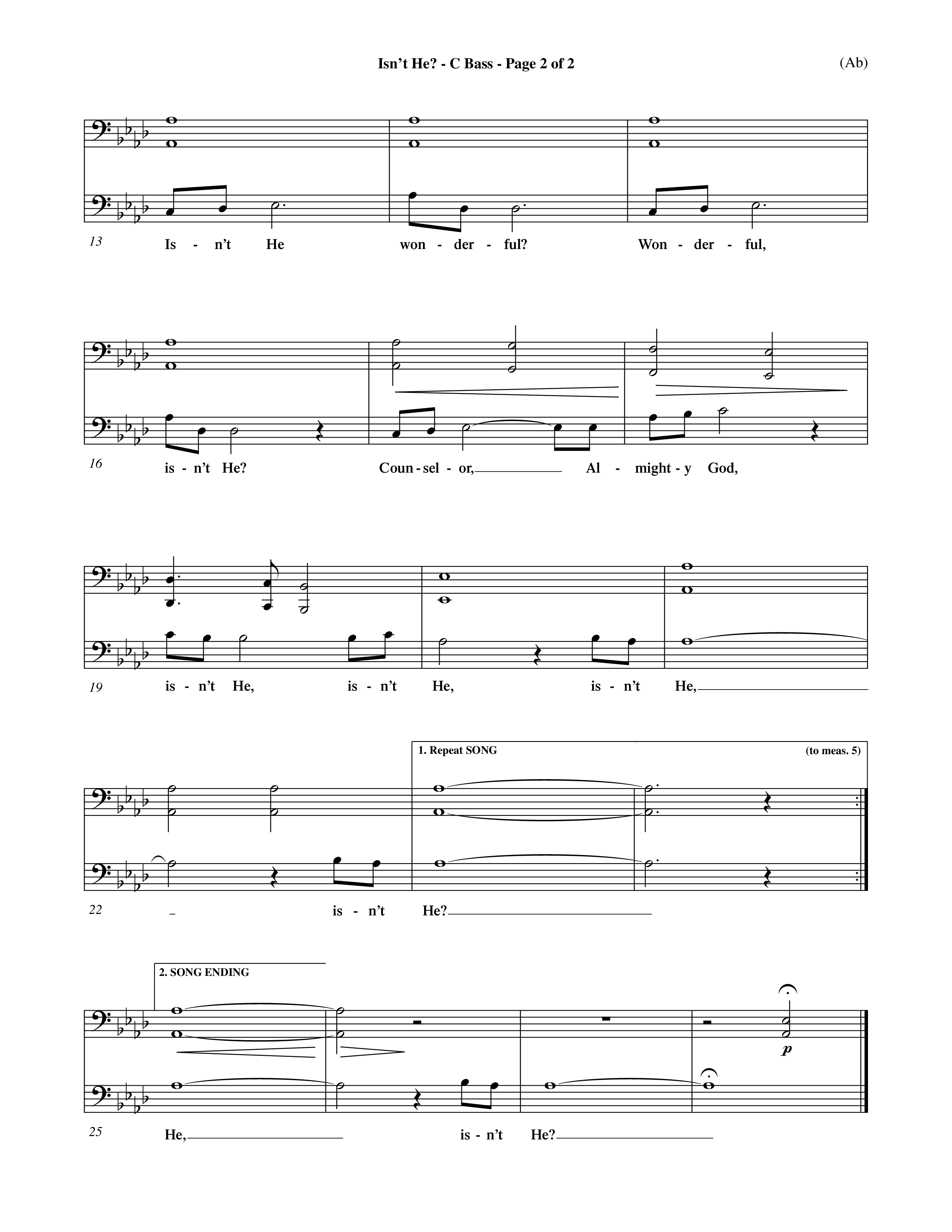 Isn't He (Choral Anthem SATB) Contrabass (Word Music Choral / Orch. John Gage / Orch. Andrew High)