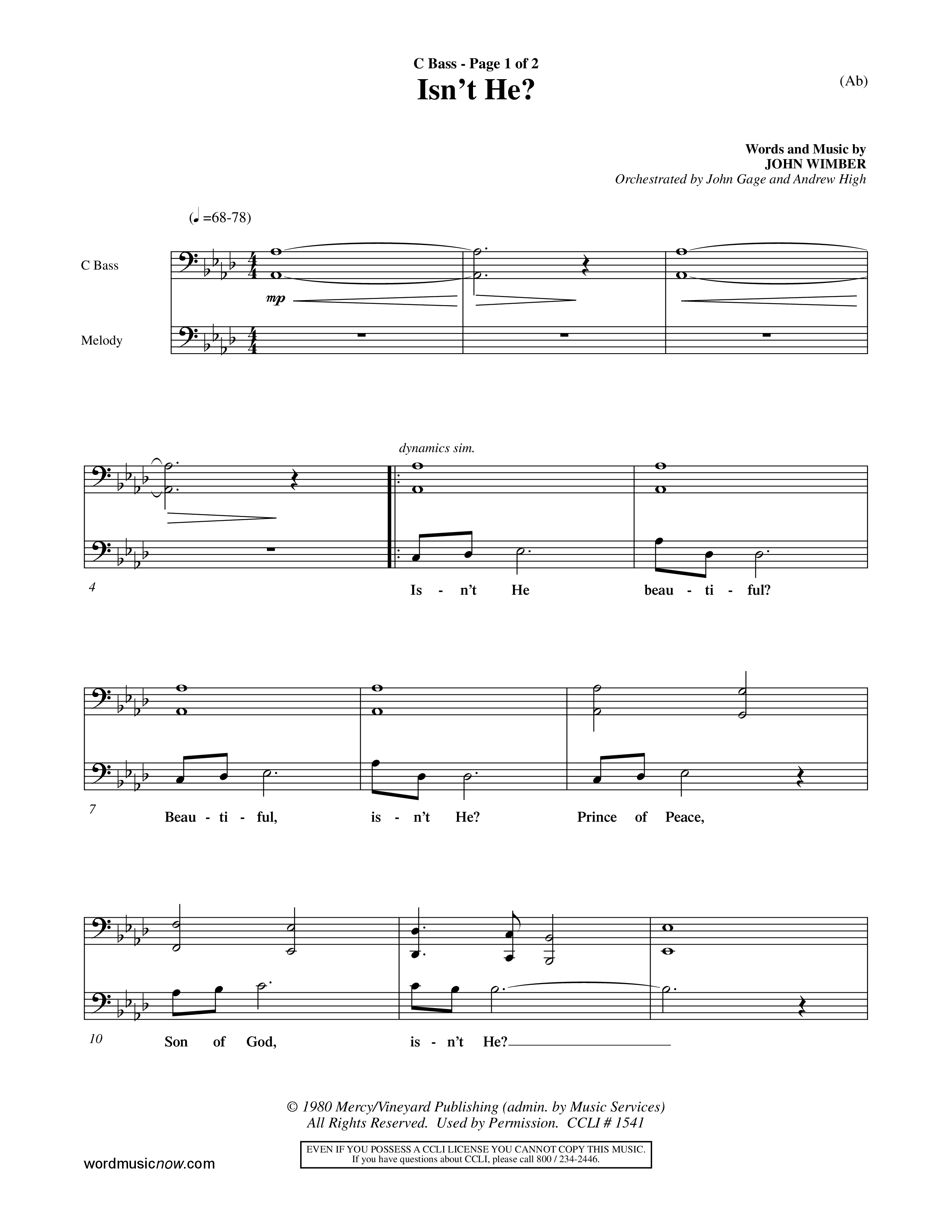 Isn't He (Choral Anthem SATB) Contrabass (Word Music Choral / Orch. John Gage / Orch. Andrew High)