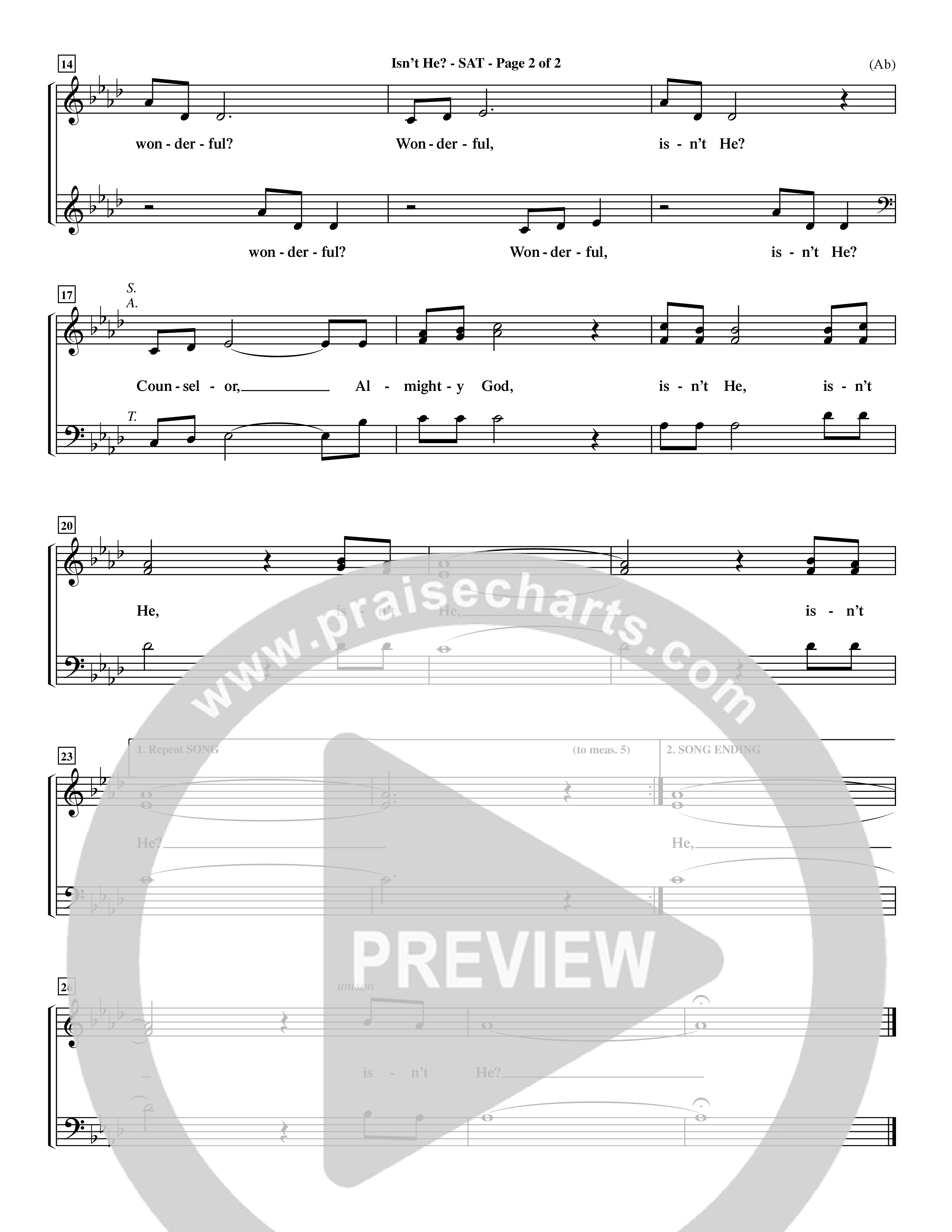 Isn't He (Choral Anthem SATB) Lead Sheet (SAT) (Word Music Choral / Orch. John Gage / Orch. Andrew High)