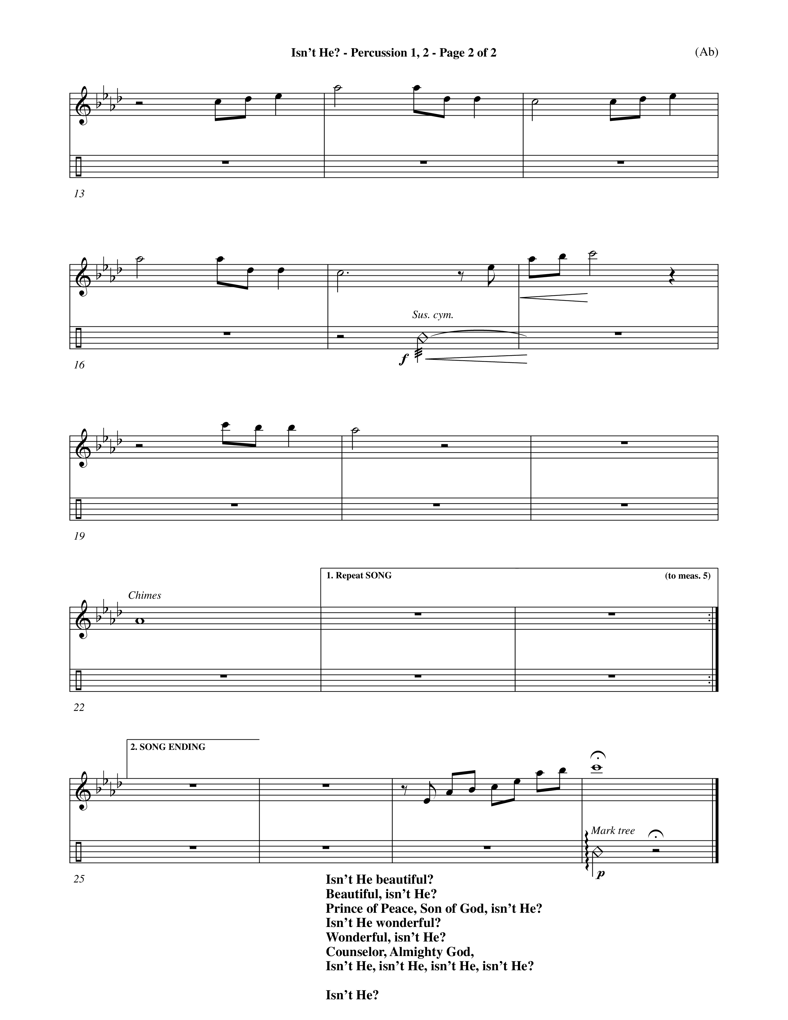 Isn't He (Choral Anthem SATB) Percussion 1/2 (Word Music Choral / Orch. John Gage / Orch. Andrew High)