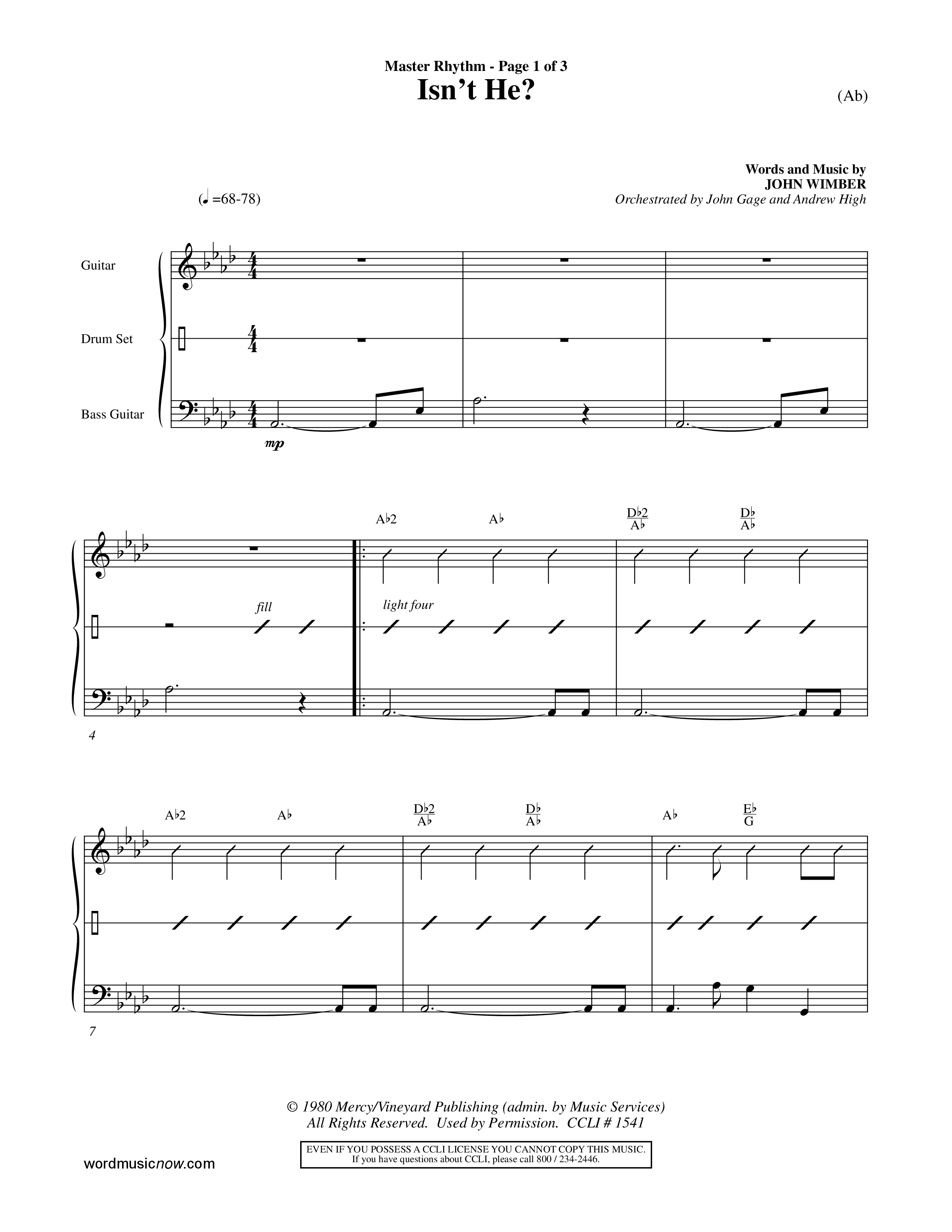 Isn't He (Choral Anthem SATB) Rhythm Chart (Word Music Choral / Orch. John Gage / Orch. Andrew High)