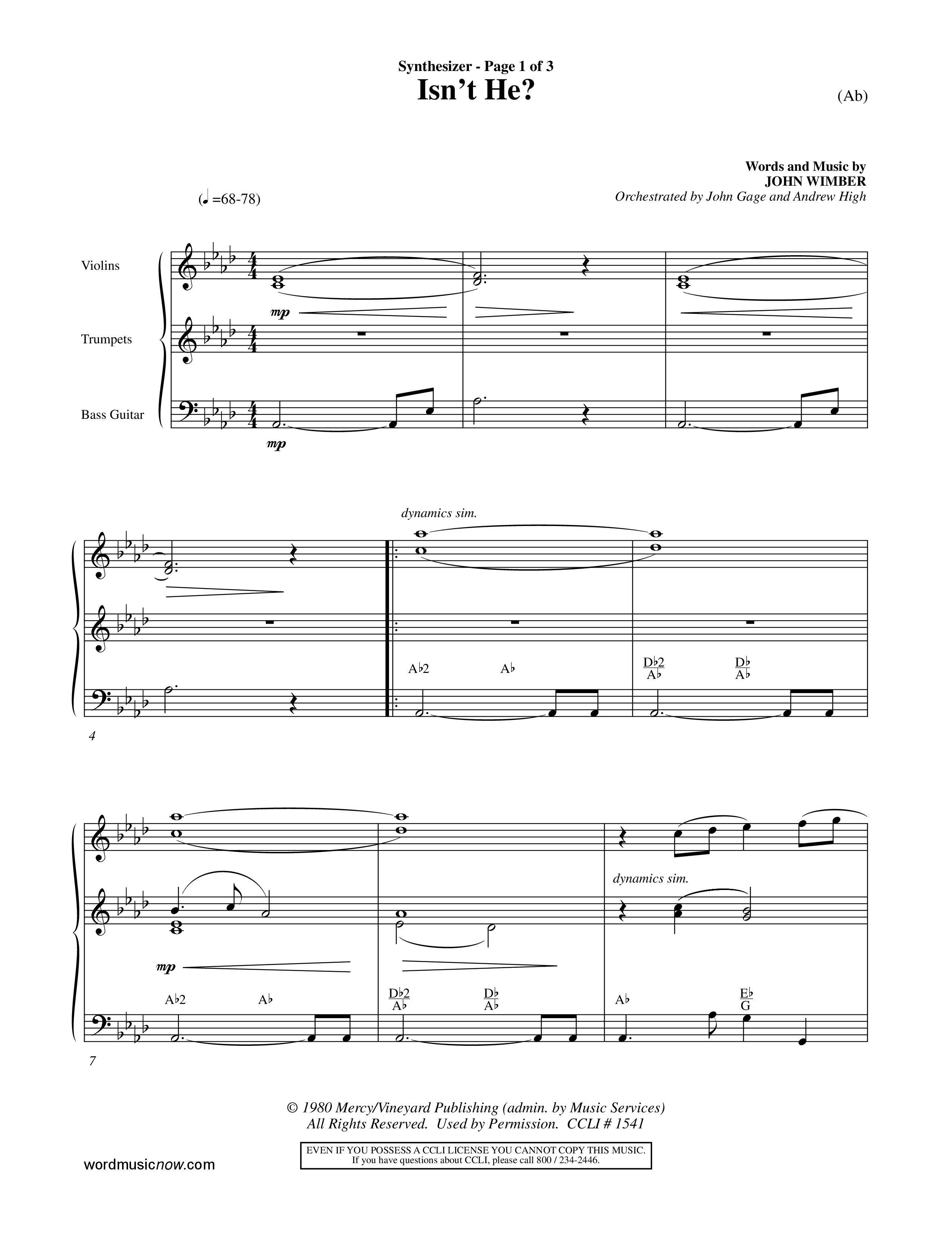Isn't He (Choral Anthem SATB) Synth (Word Music Choral / Orch. John Gage / Orch. Andrew High)