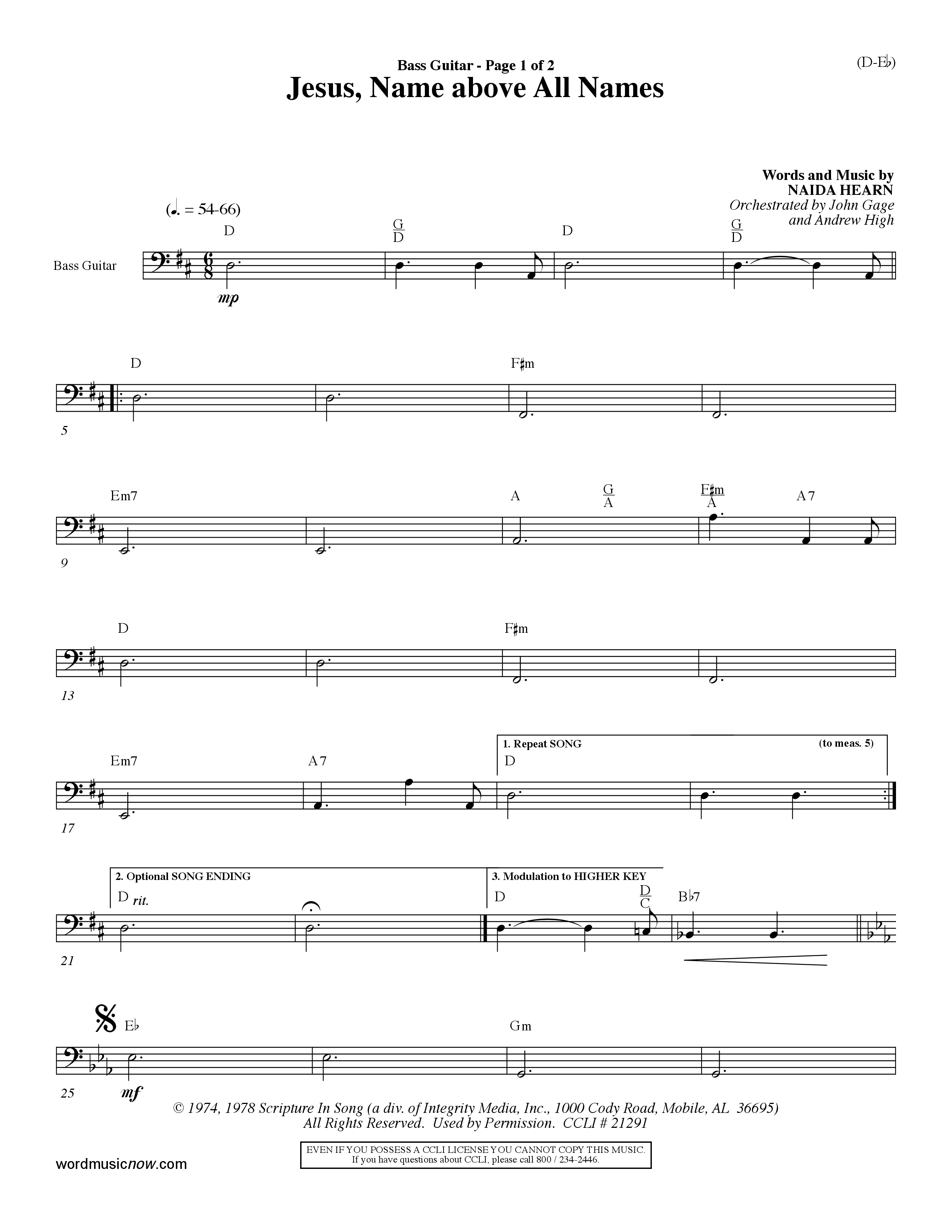 Jesus Name Above All Names (Choral Anthem SATB) Bass Guitar (Word Music Choral / Orch. John Gage / Orch. Andrew High)