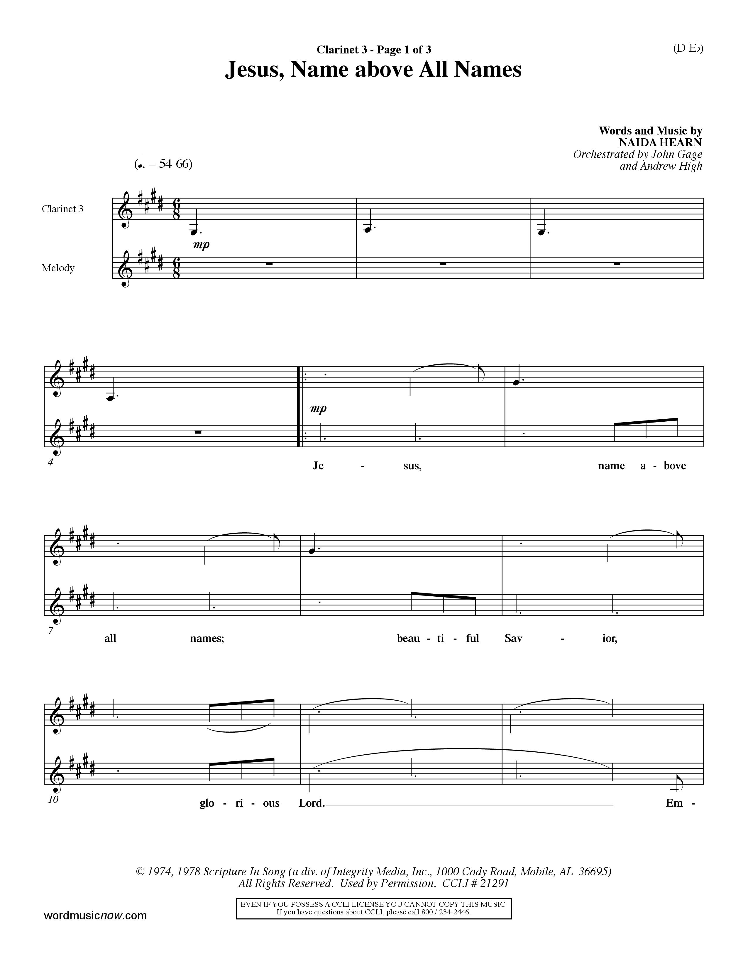 Jesus Name Above All Names (Choral Anthem SATB) Clarinet 3 (Word Music Choral / Orch. John Gage / Orch. Andrew High)