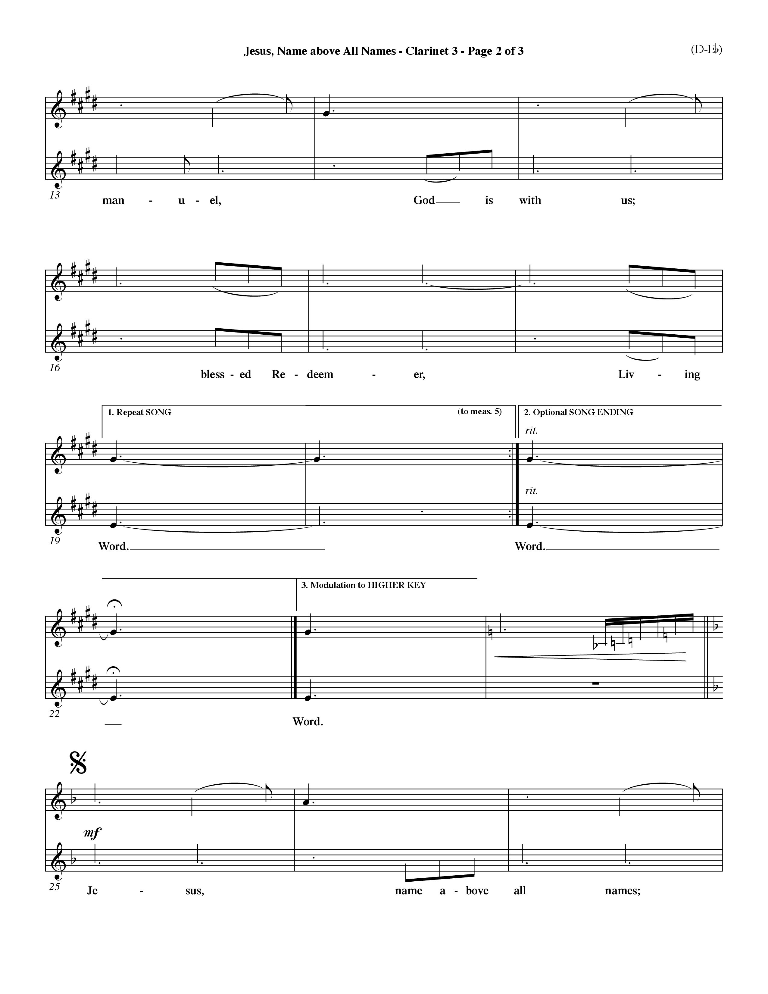 Jesus Name Above All Names (Choral Anthem SATB) Clarinet 3 (Word Music Choral / Orch. John Gage / Orch. Andrew High)