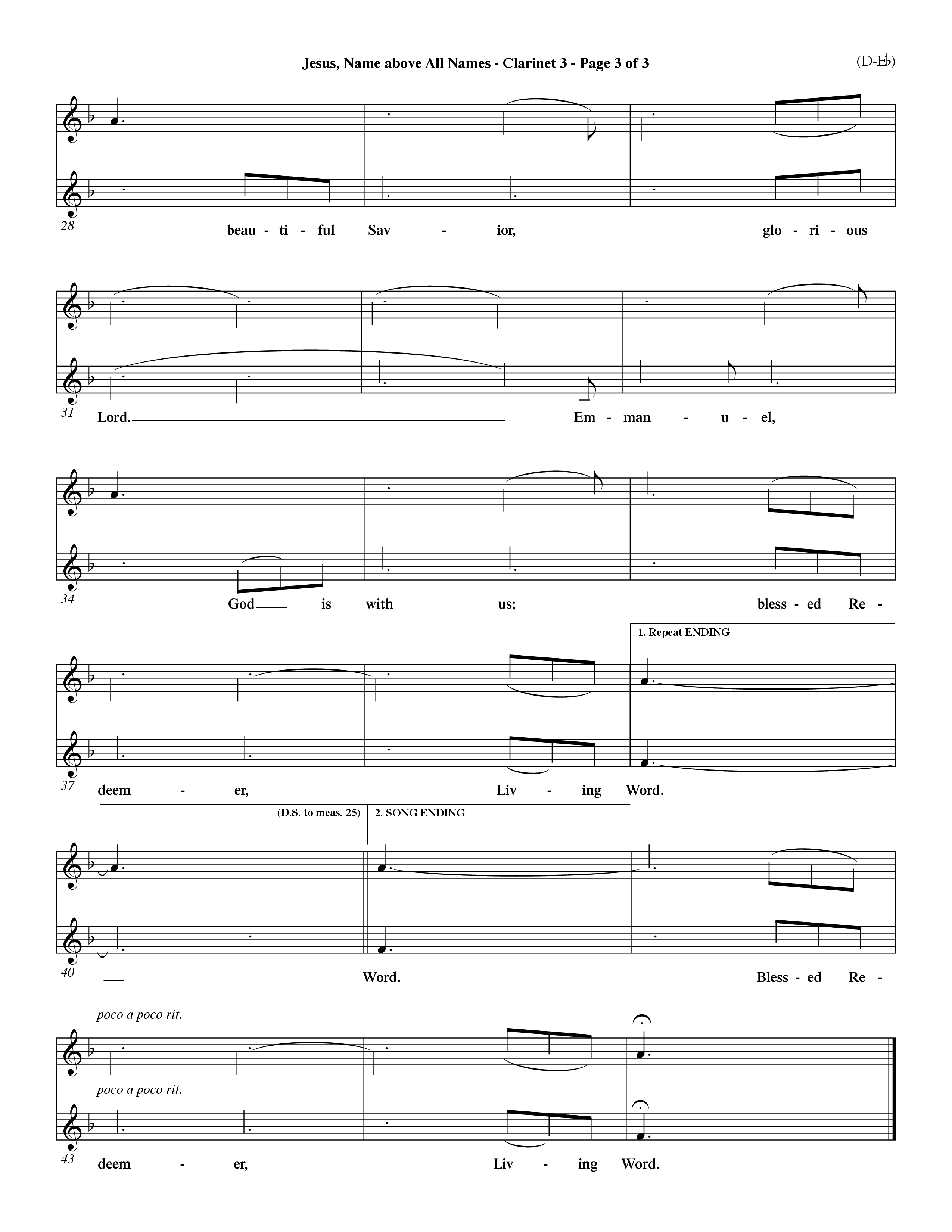 Jesus Name Above All Names (Choral Anthem SATB) Clarinet 3 (Word Music Choral / Orch. John Gage / Orch. Andrew High)