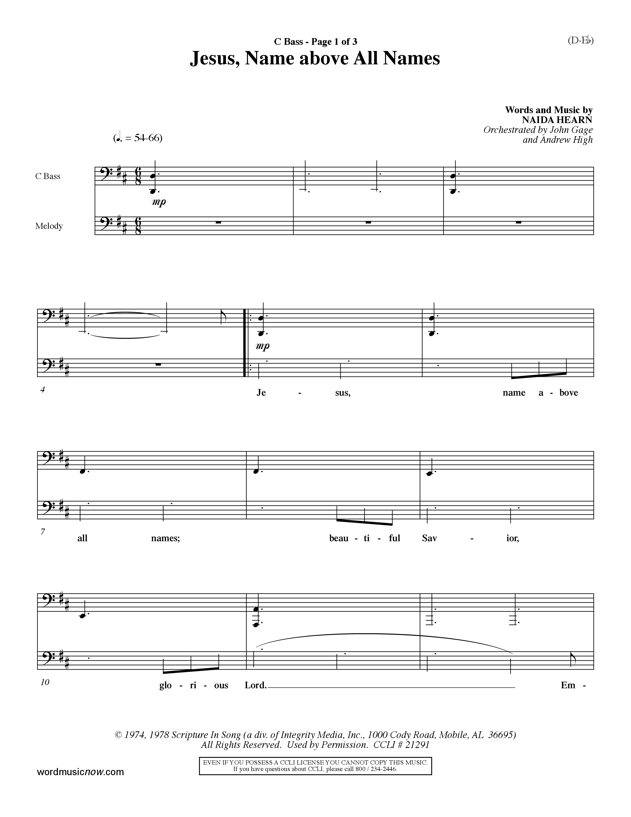 Jesus Name Above All Names (Choral Anthem SATB) Contrabass (Word Music Choral / Orch. John Gage / Orch. Andrew High)