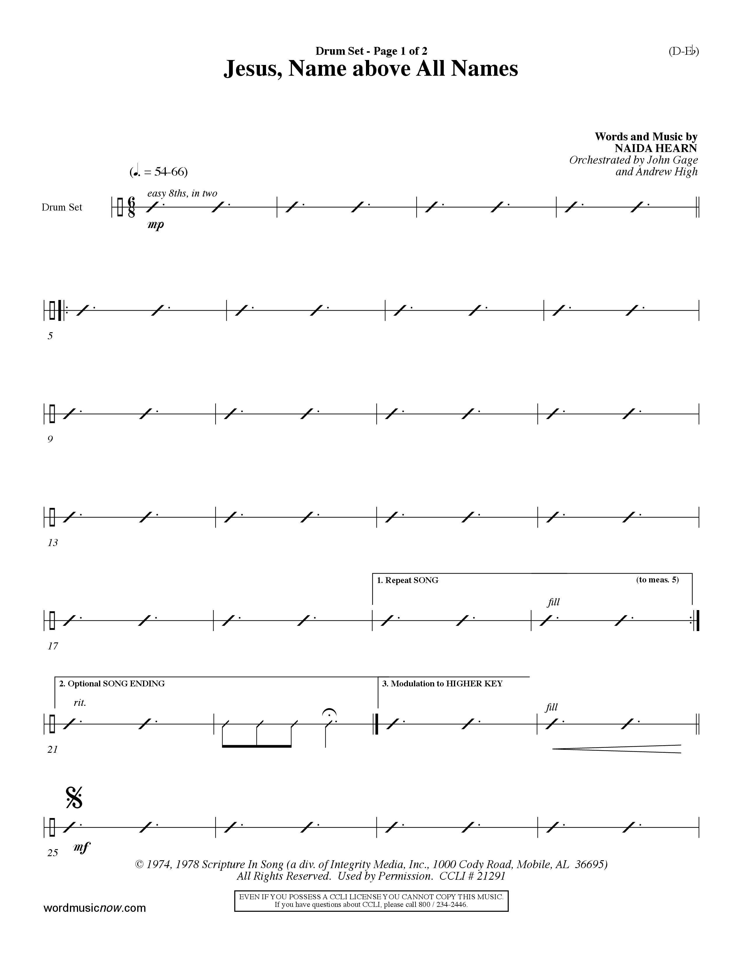 Jesus Name Above All Names (Choral Anthem SATB) Drum Set (Word Music Choral / Orch. John Gage / Orch. Andrew High)