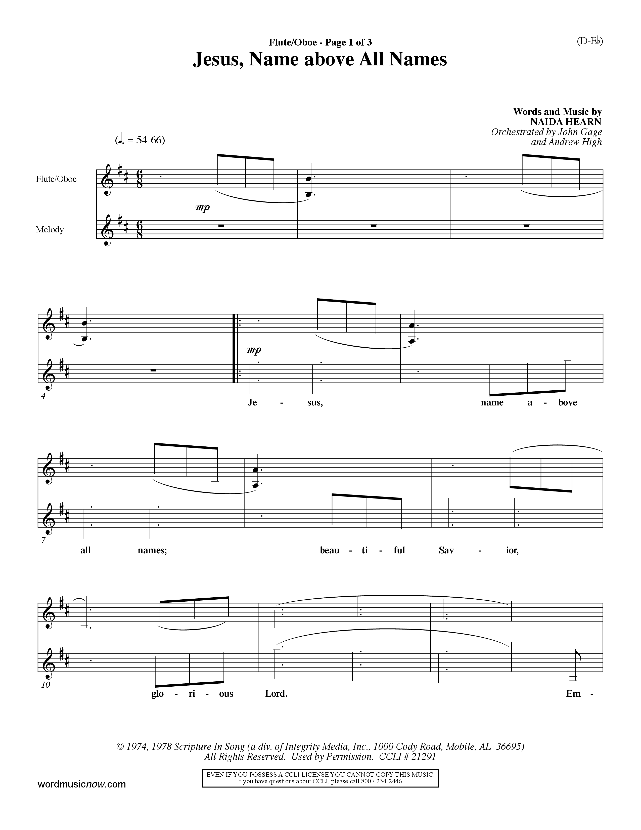 Jesus Name Above All Names (Choral Anthem SATB) Flute/Oboe (Word Music Choral / Orch. John Gage / Orch. Andrew High)