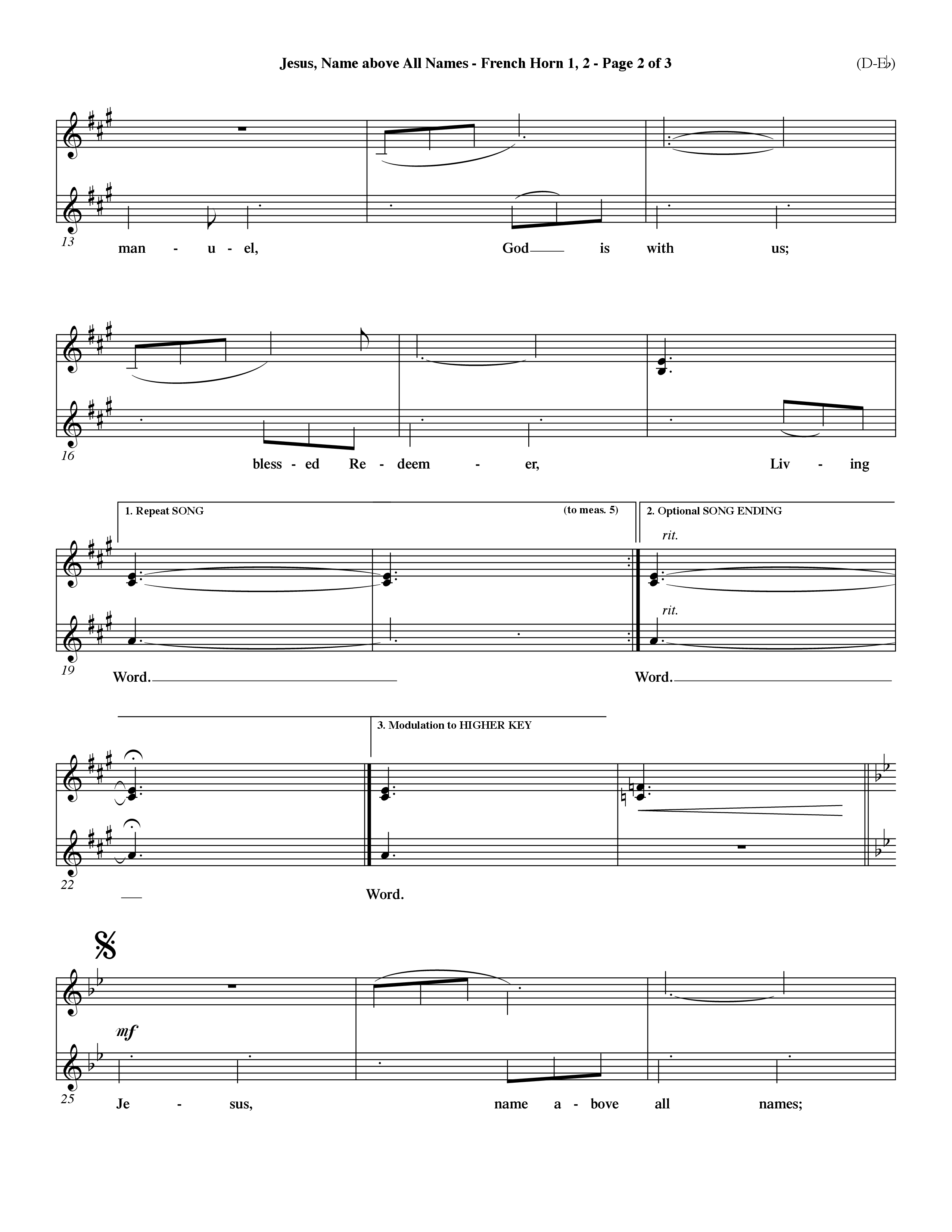 Jesus Name Above All Names (Choral Anthem SATB) French Horn (Word Music Choral / Orch. John Gage / Orch. Andrew High)