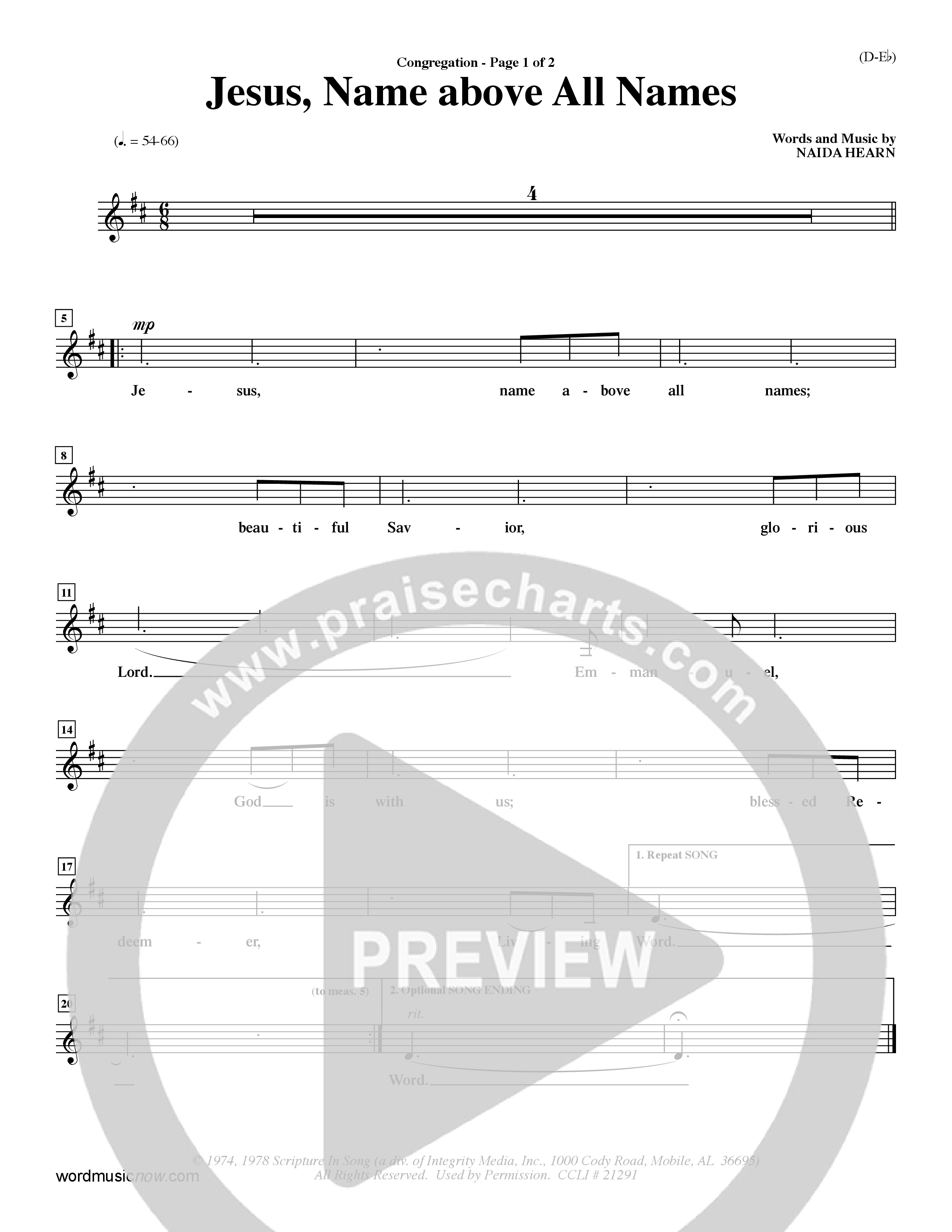 Jesus Name Above All Names (Choral Anthem SATB) Lead Sheet (Mel) (Word Music Choral / Orch. John Gage / Orch. Andrew High)