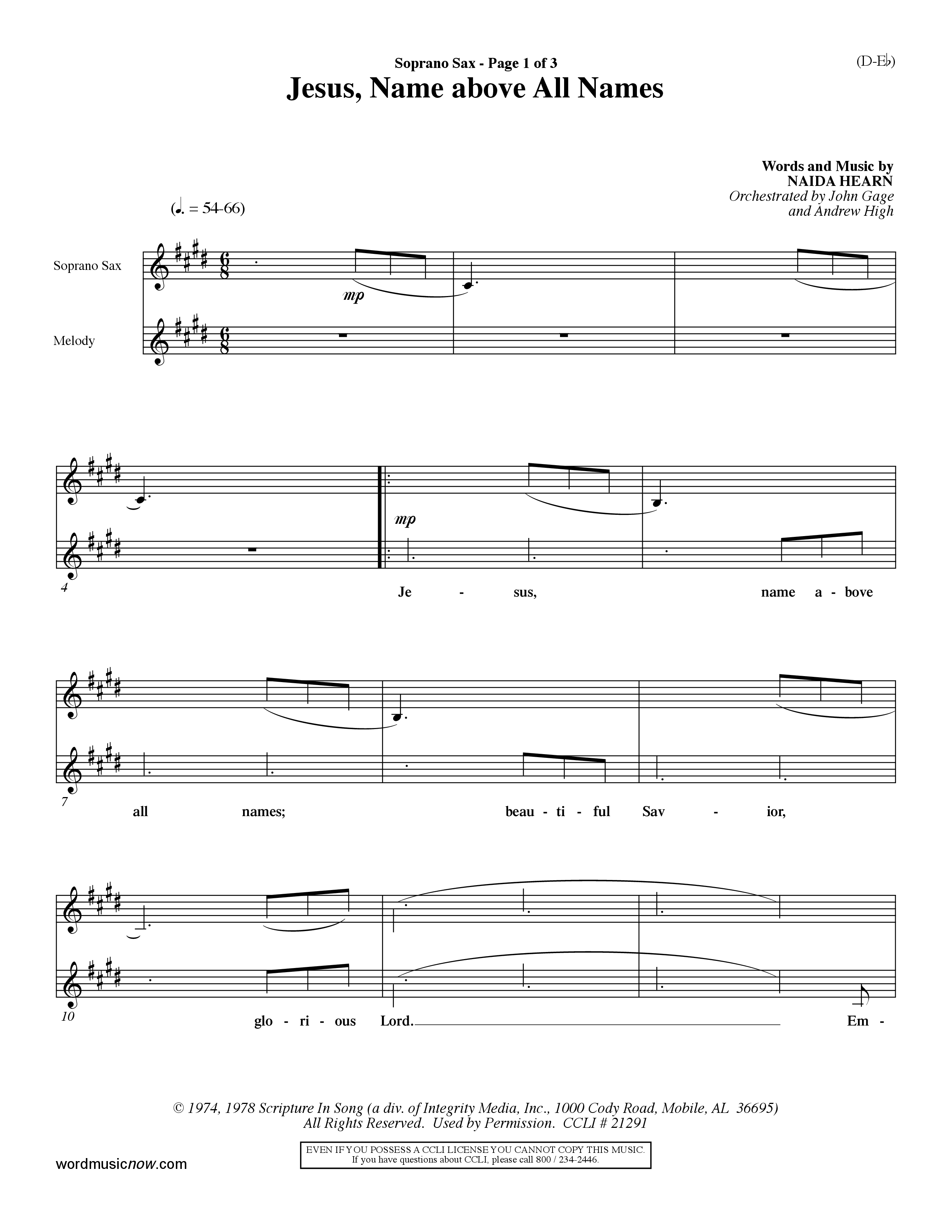 Jesus Name Above All Names (Choral Anthem SATB) Saxophone (Word Music Choral / Orch. John Gage / Orch. Andrew High)