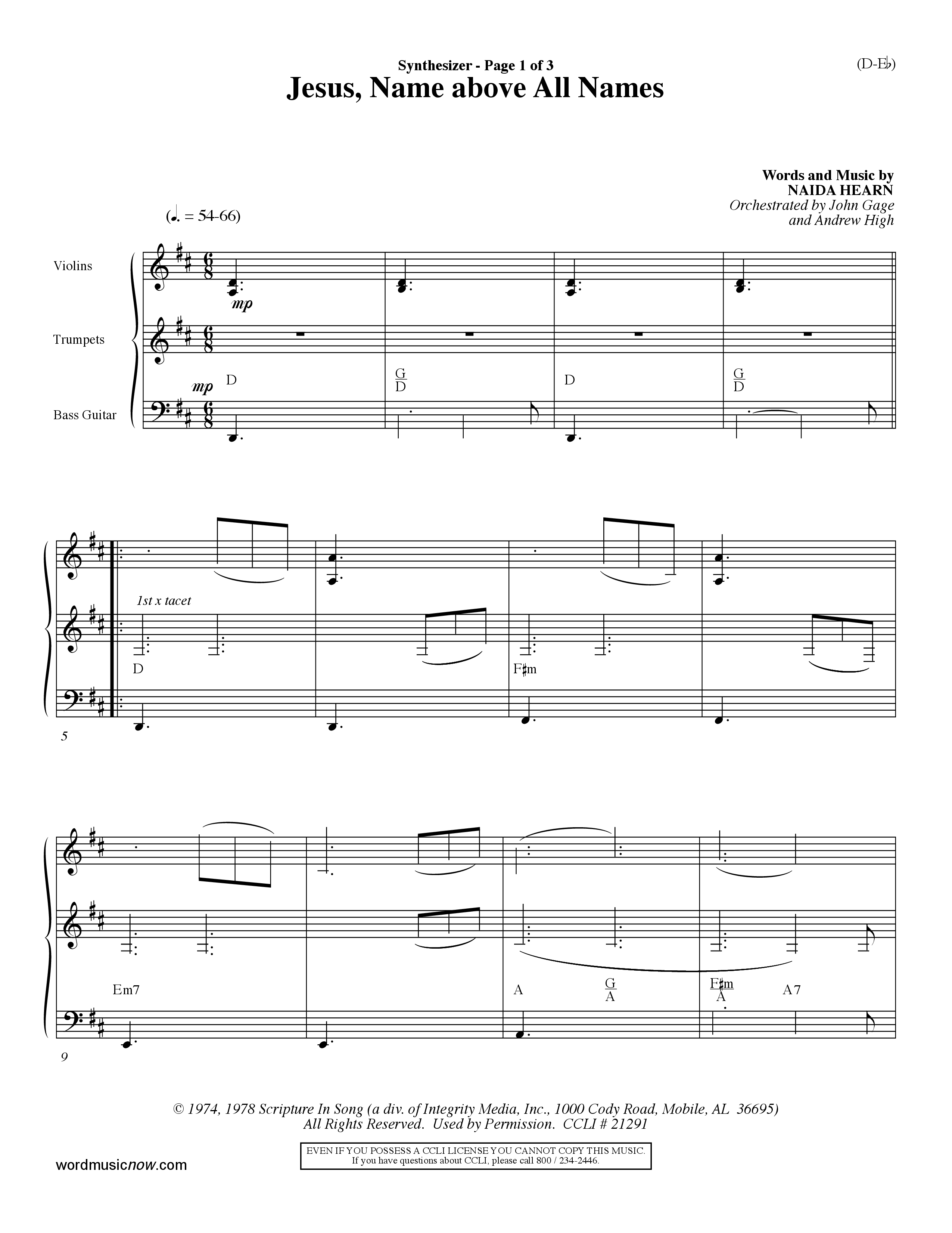 Jesus Name Above All Names (Choral Anthem SATB) Synth (Word Music Choral / Orch. John Gage / Orch. Andrew High)