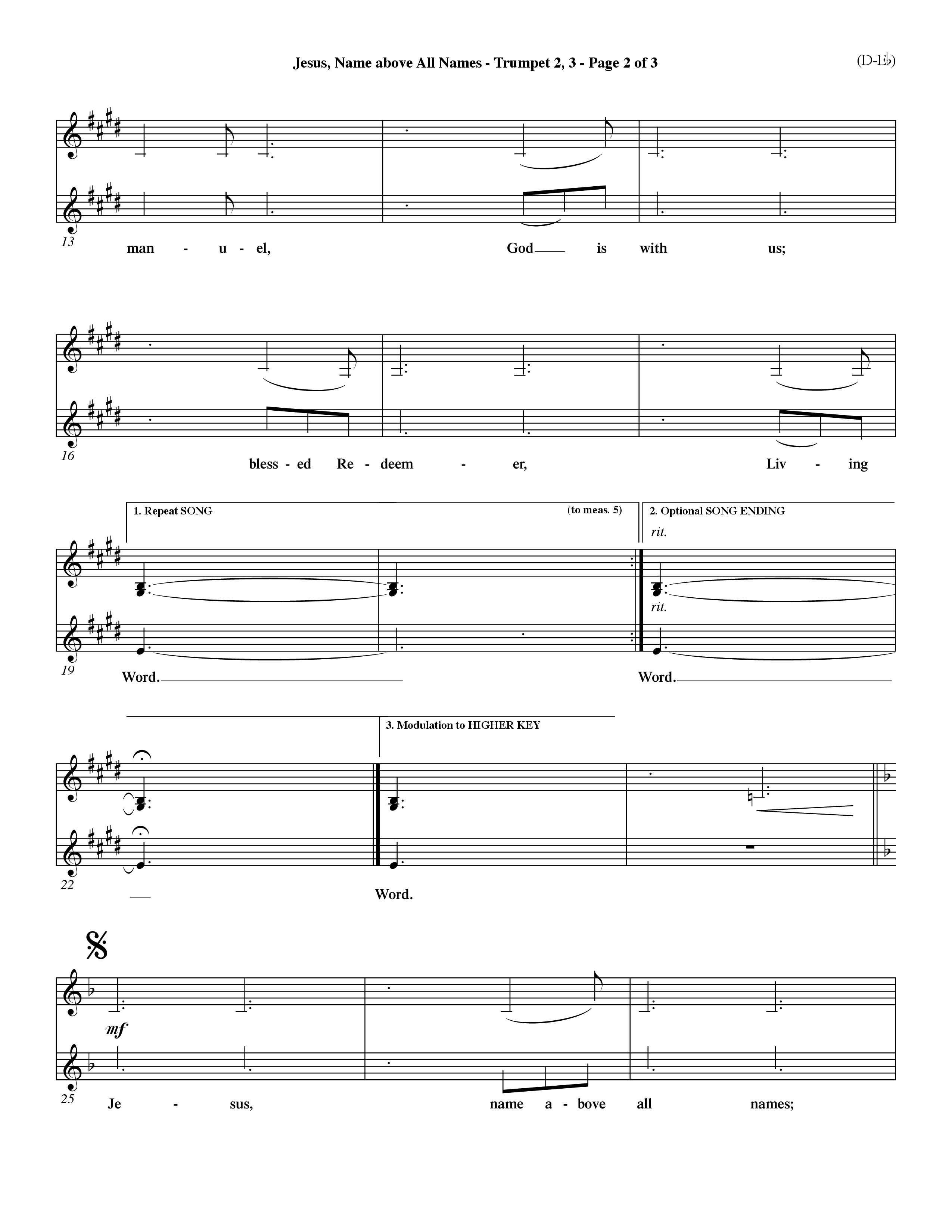 Jesus Name Above All Names (Choral Anthem SATB) Trumpet 2/3 (Word Music Choral / Orch. John Gage / Orch. Andrew High)