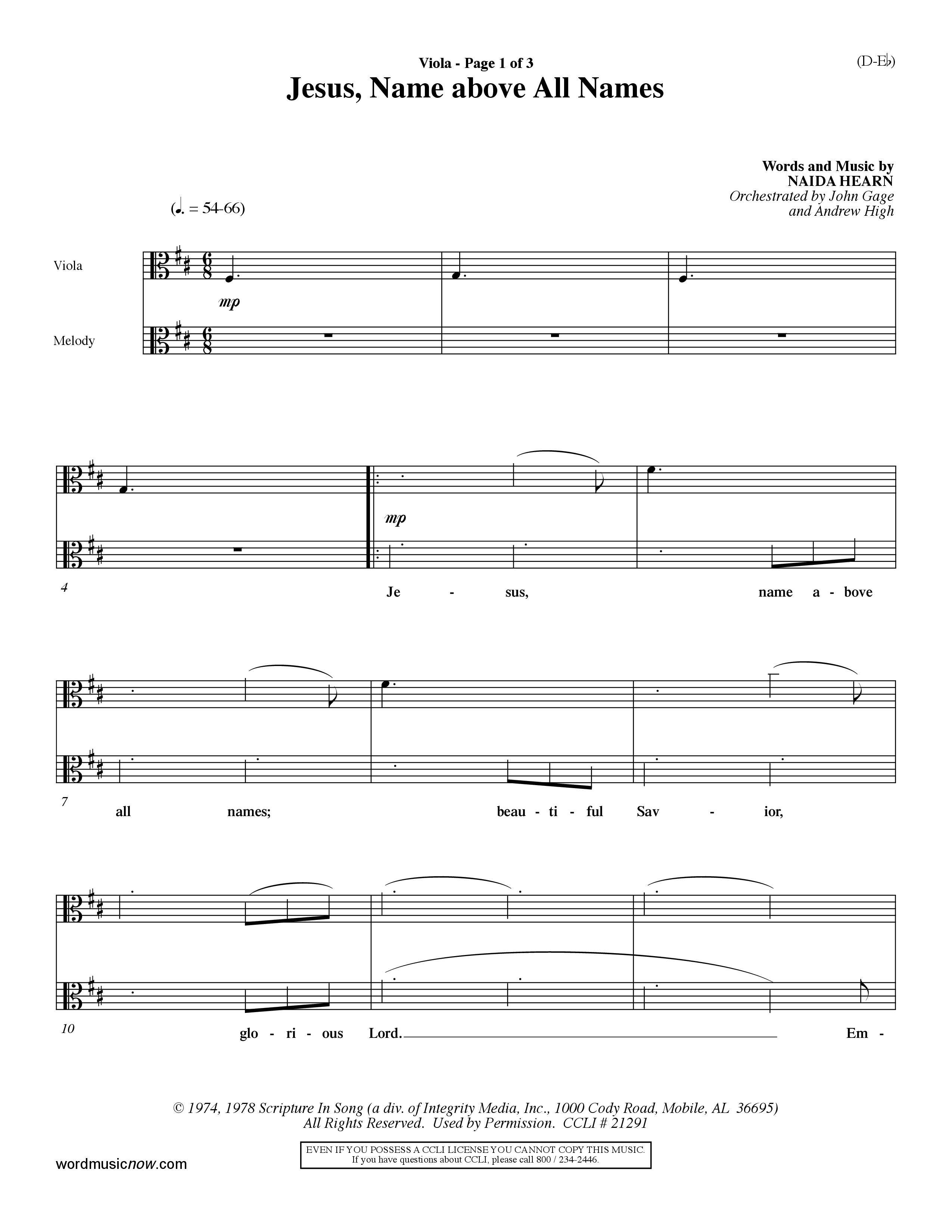 Jesus Name Above All Names (Choral Anthem SATB) Viola (Word Music Choral / Orch. John Gage / Orch. Andrew High)