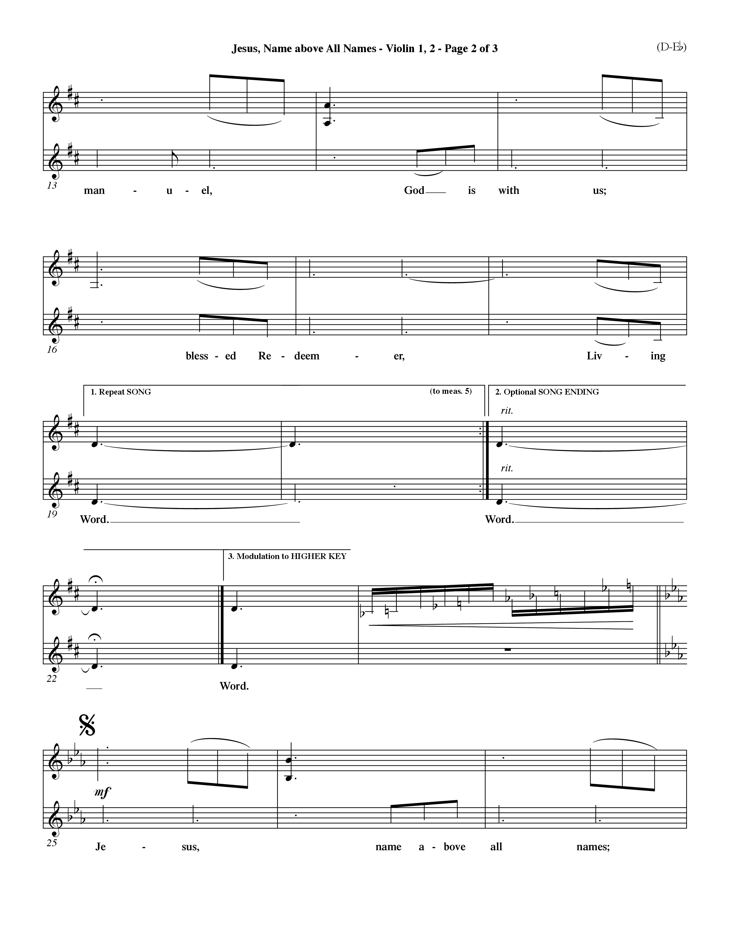 Jesus Name Above All Names (Choral Anthem SATB) Violin 1/2 (Word Music Choral / Orch. John Gage / Orch. Andrew High)
