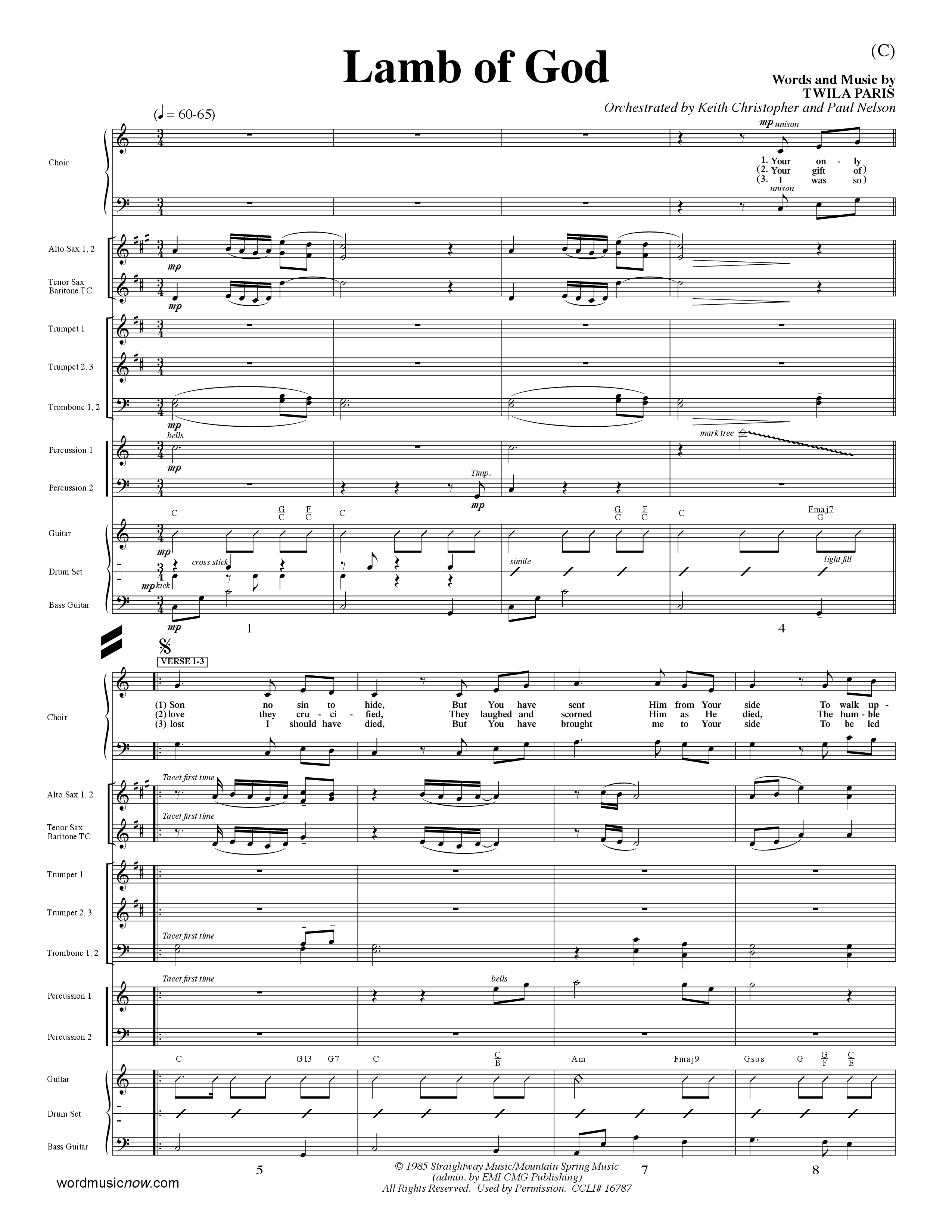 Lamb Of God (Choral Anthem SATB) Conductor's Score (Word Music Choral / Orch. Keith Christopher / Orch. Paul Nelson)