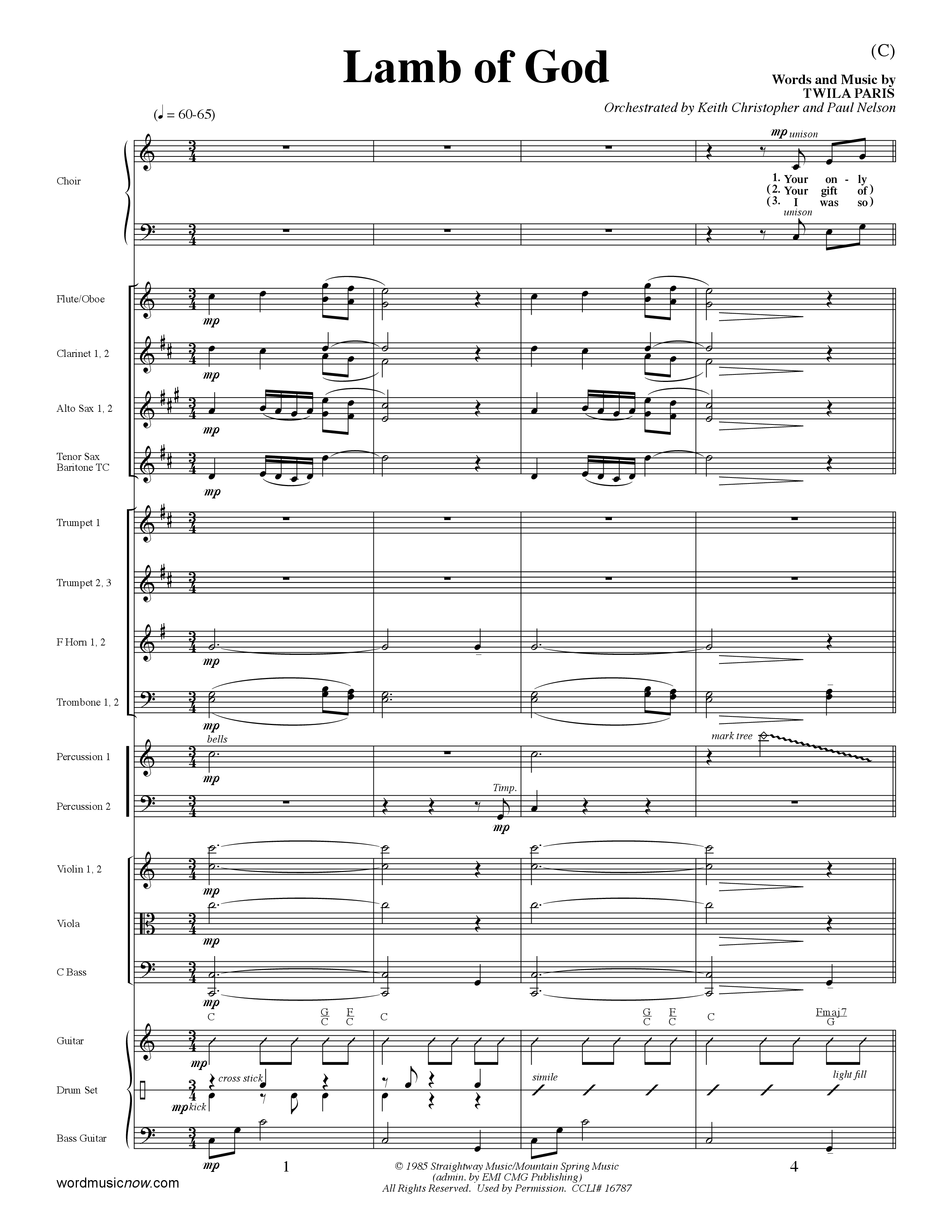 Lamb Of God (Choral Anthem SATB) Conductor's Score (Word Music Choral / Orch. Keith Christopher / Orch. Paul Nelson)
