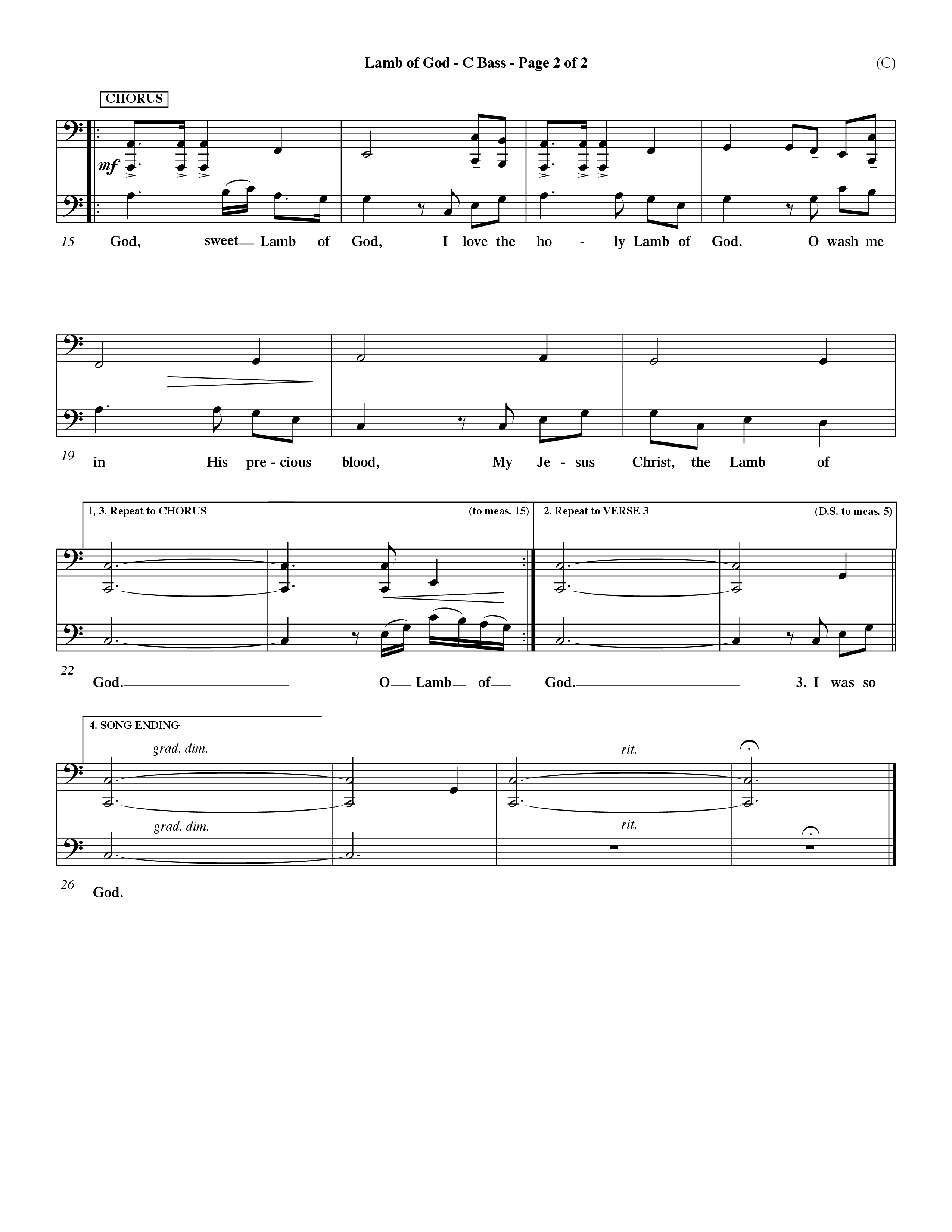 Lamb Of God (Choral Anthem SATB) Contrabass (Word Music Choral / Orch. Keith Christopher / Orch. Paul Nelson)