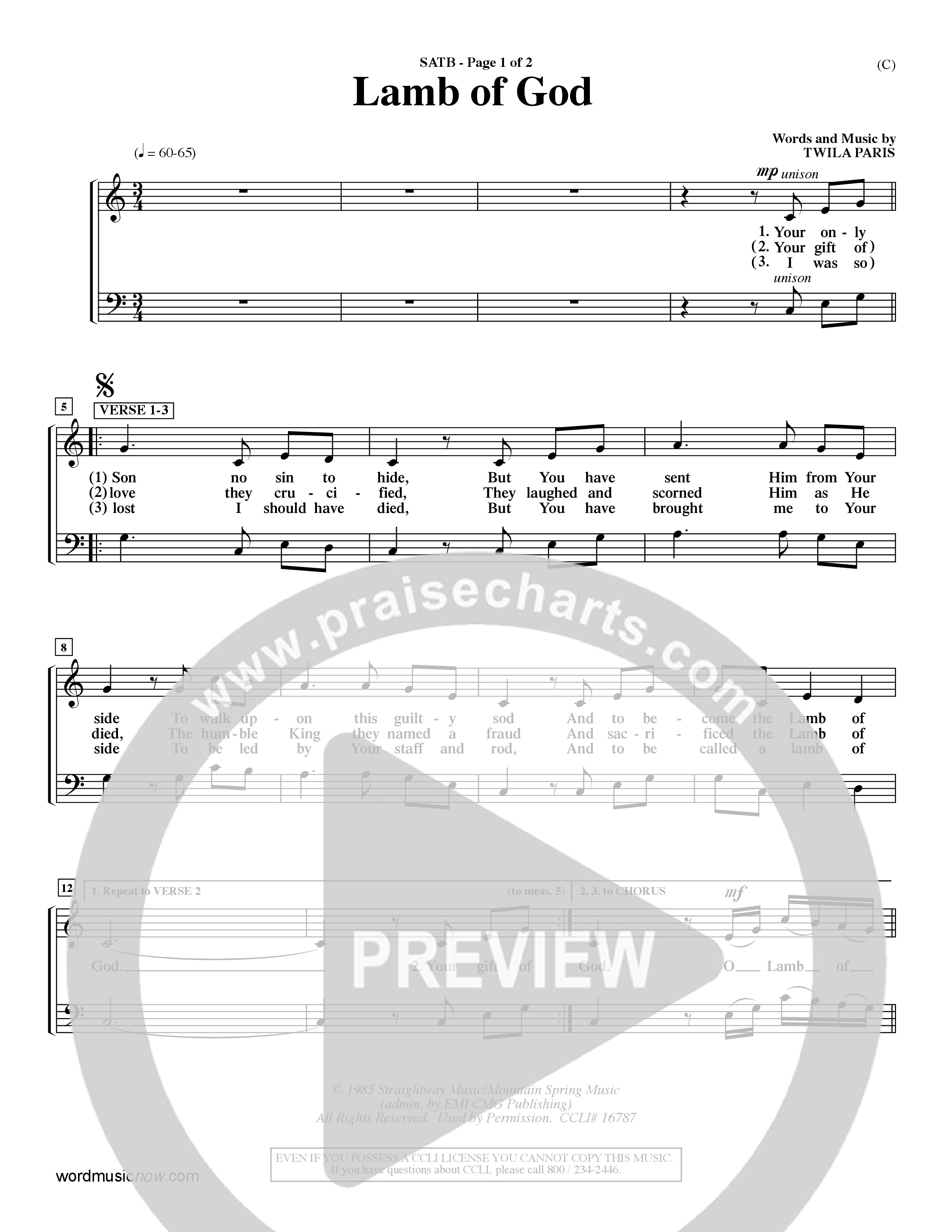 Lamb Of God (Choral Anthem SATB) Keyboard/Vocal (SATB) (Word Music Choral / Orch. Keith Christopher / Orch. Paul Nelson)