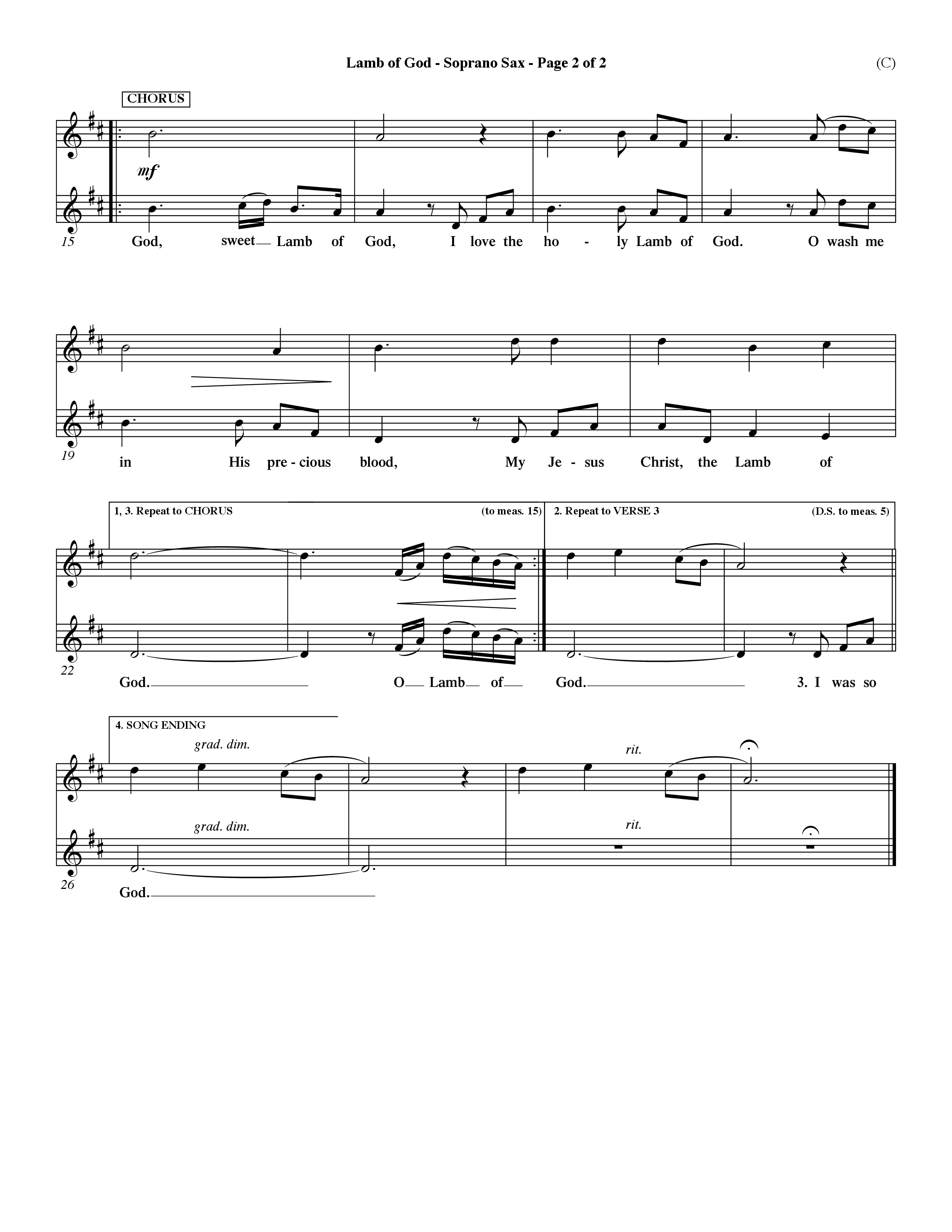 Lamb Of God (Choral Anthem SATB) Saxophone (Word Music Choral / Orch. Keith Christopher / Orch. Paul Nelson)