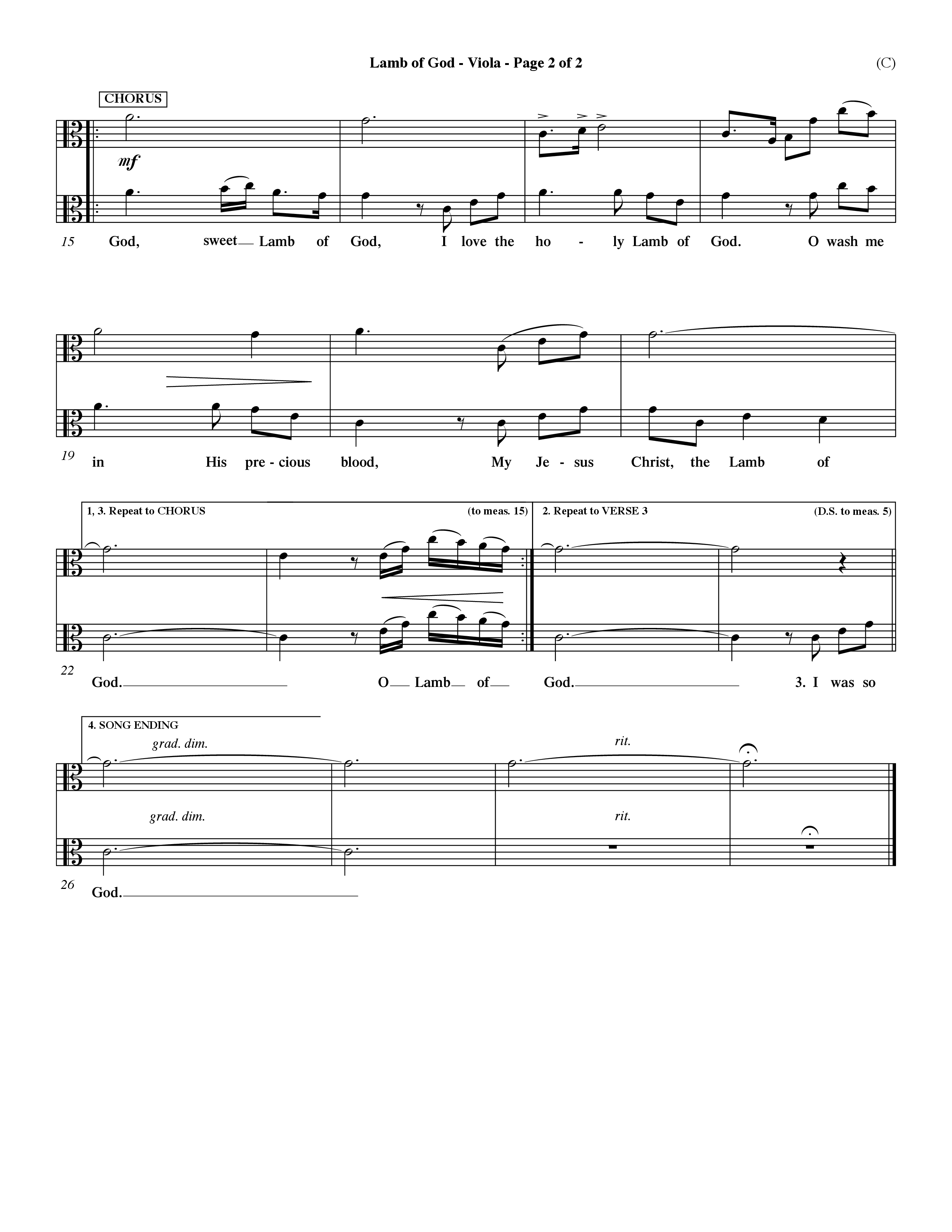 Lamb Of God (Choral Anthem SATB) Viola (Word Music Choral / Orch. Keith Christopher / Orch. Paul Nelson)
