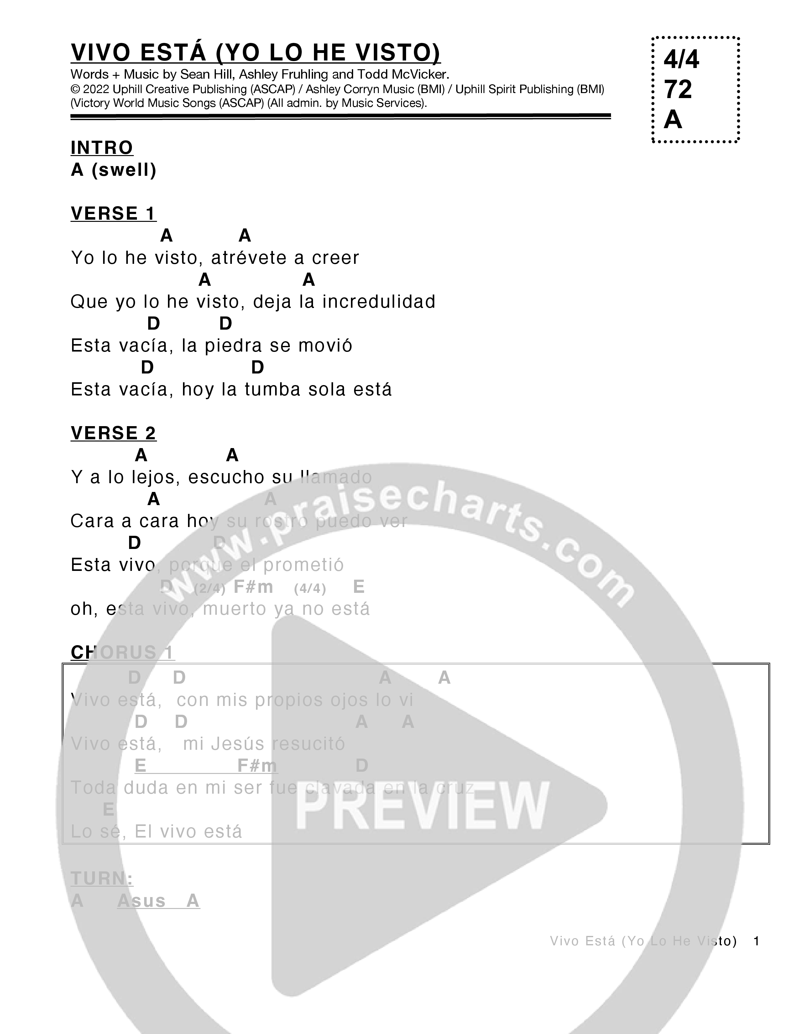 Vivo Está (Yo Lo He Visto) Chord Chart (Victory House Worship)