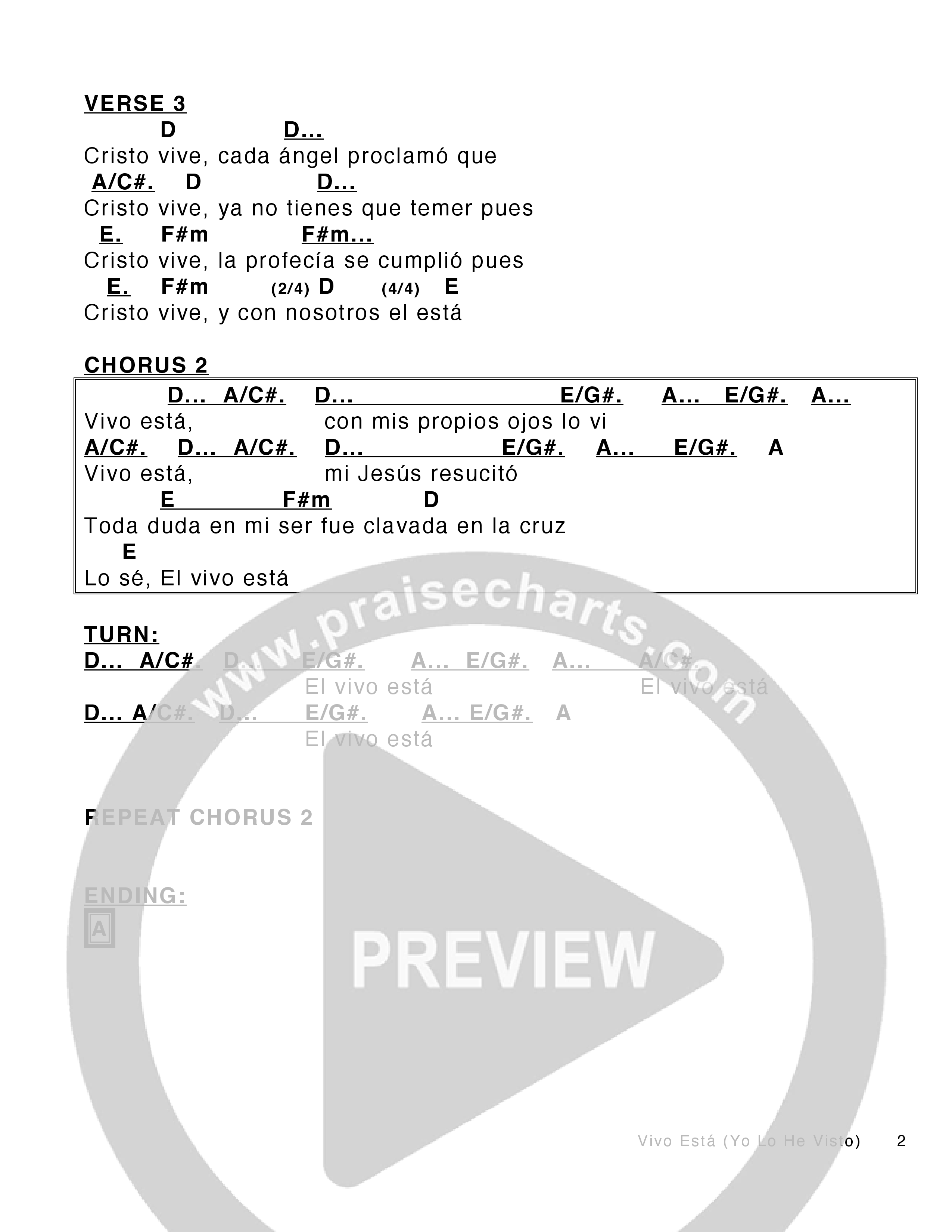 Vivo Está (Yo Lo He Visto) Chord Chart (Victory House Worship)