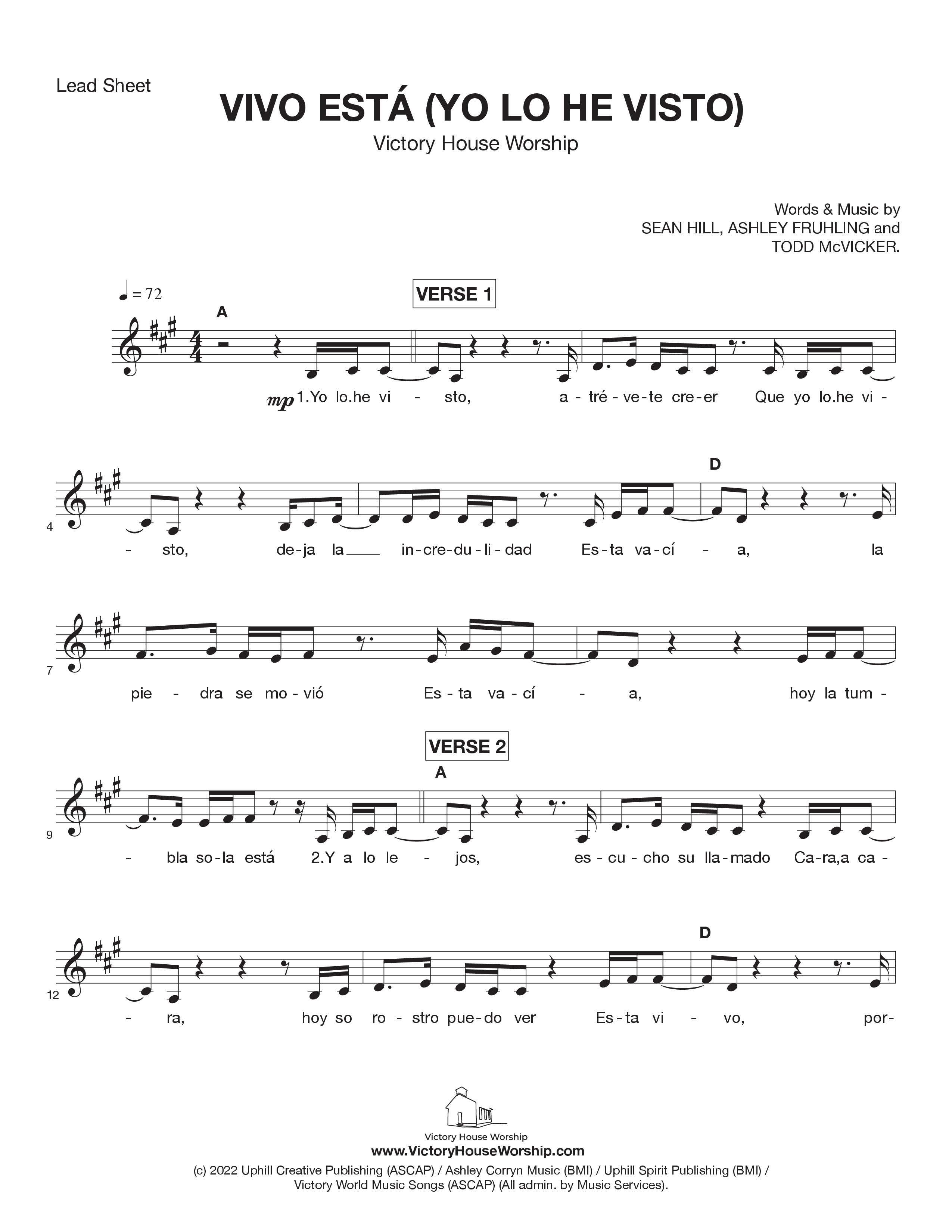 Vivo Está (Yo Lo He Visto) Lead Sheet Melody (Victory House Worship)