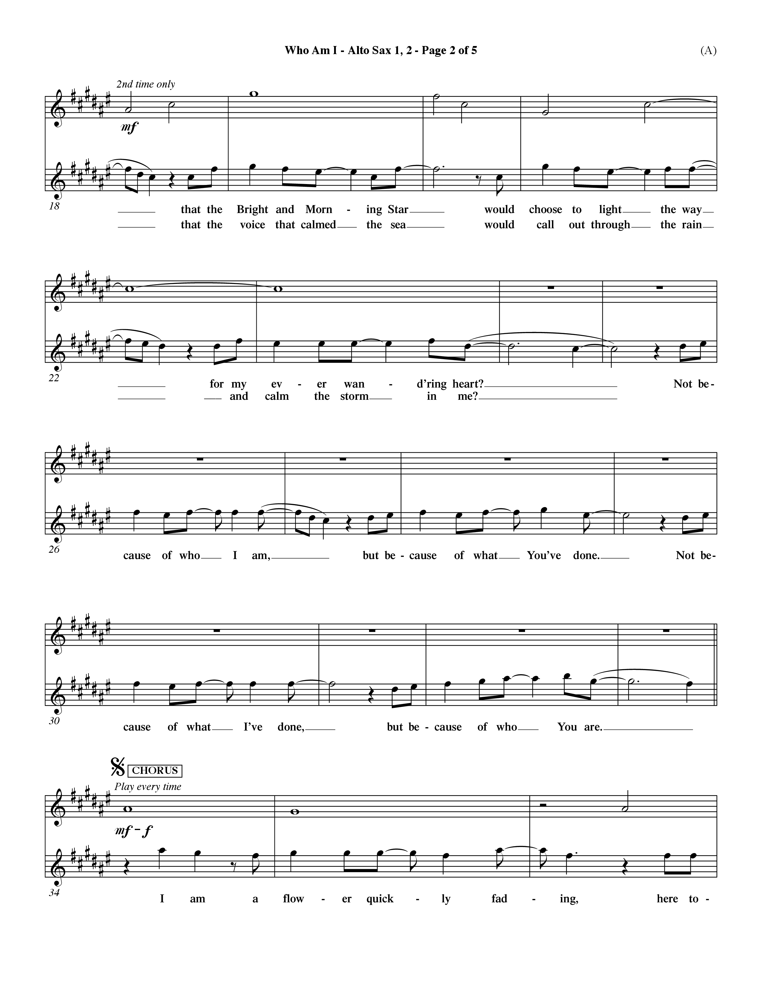Who Am I (Choral Anthem SATB) Alto Sax 1/2 (Word Music Choral / Orch. Dave Williamson)