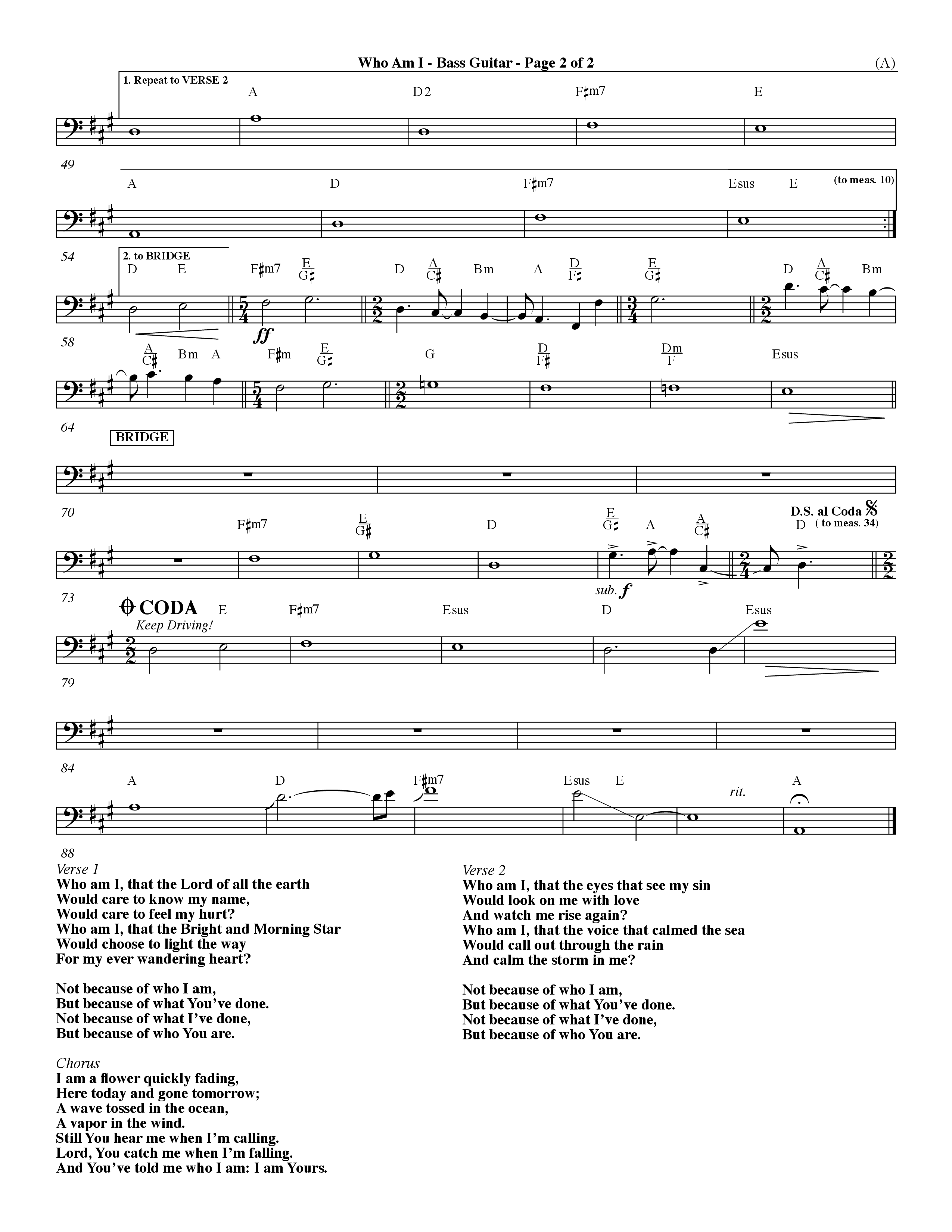 Who Am I (Choral Anthem SATB) Bass Guitar (Word Music Choral / Orch. Dave Williamson)