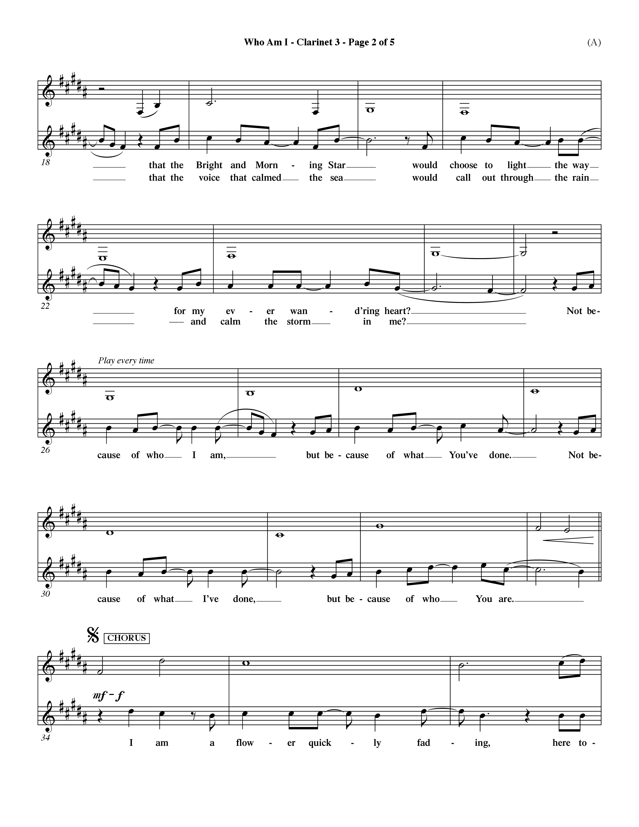 Who Am I (Choral Anthem SATB) Clarinet 3 (Word Music Choral / Orch. Dave Williamson)
