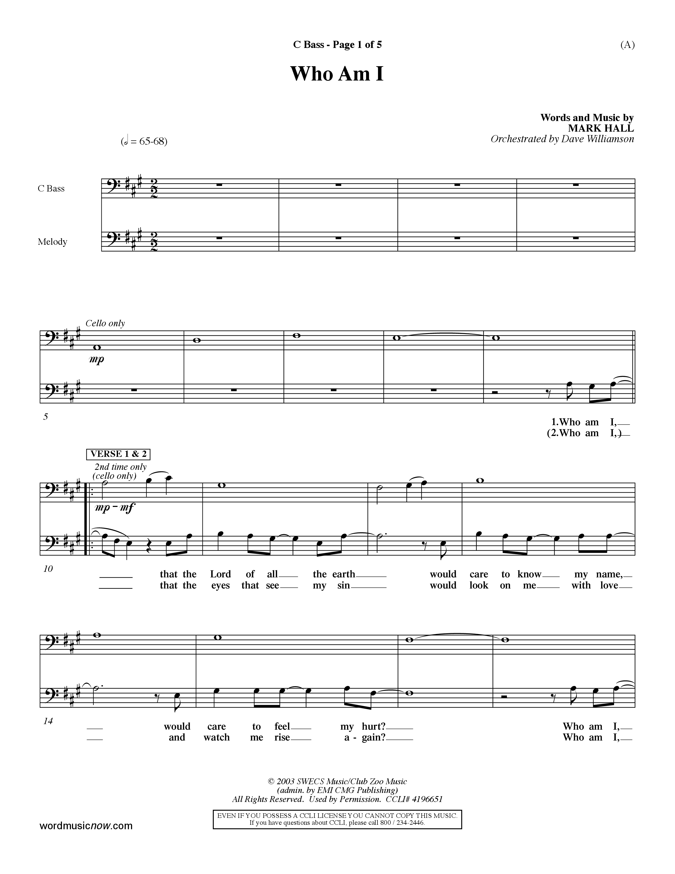 Who Am I (Choral Anthem SATB) Contrabass (Word Music Choral / Orch. Dave Williamson)