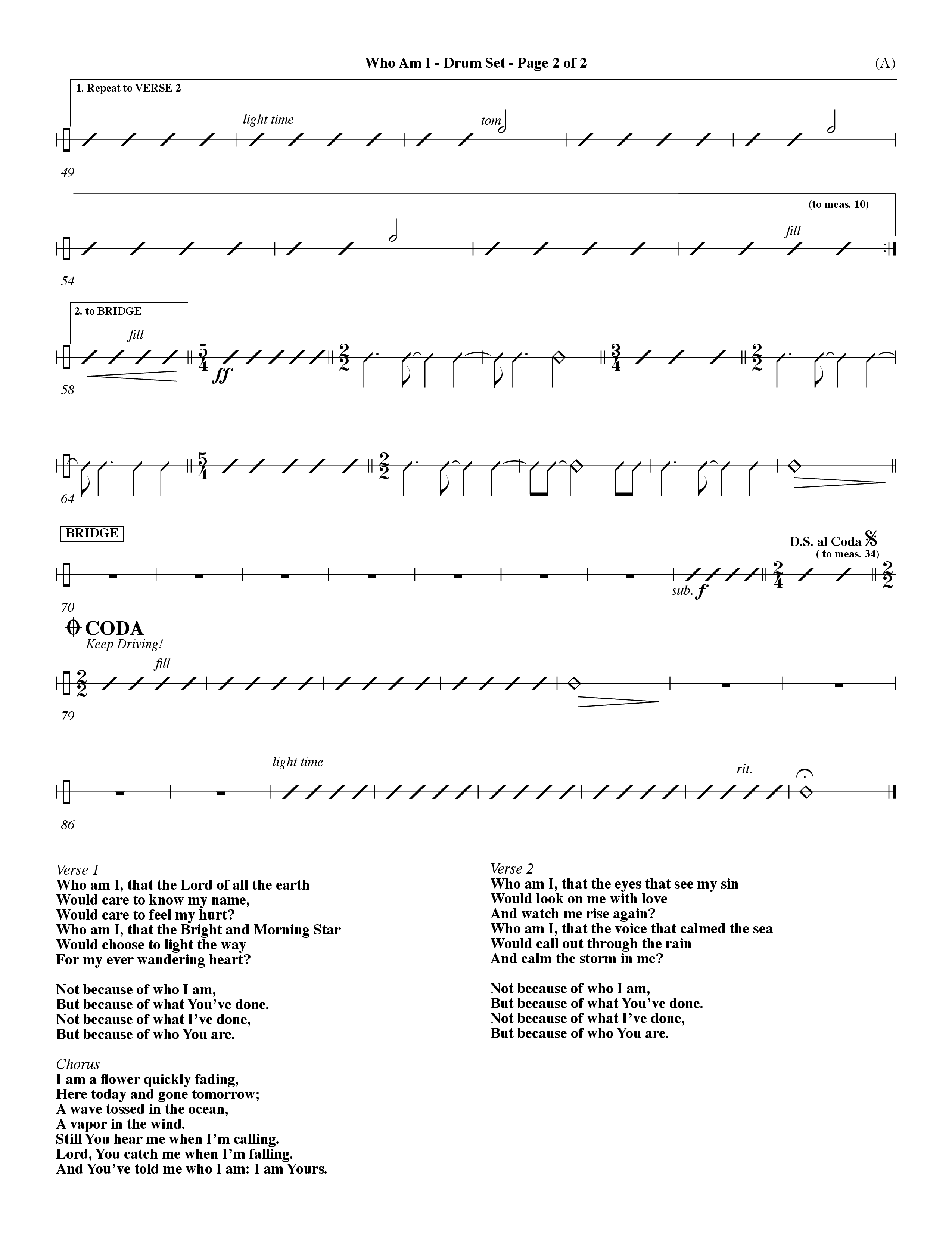 Who Am I (Choral Anthem SATB) Drum Set (Word Music Choral / Orch. Dave Williamson)