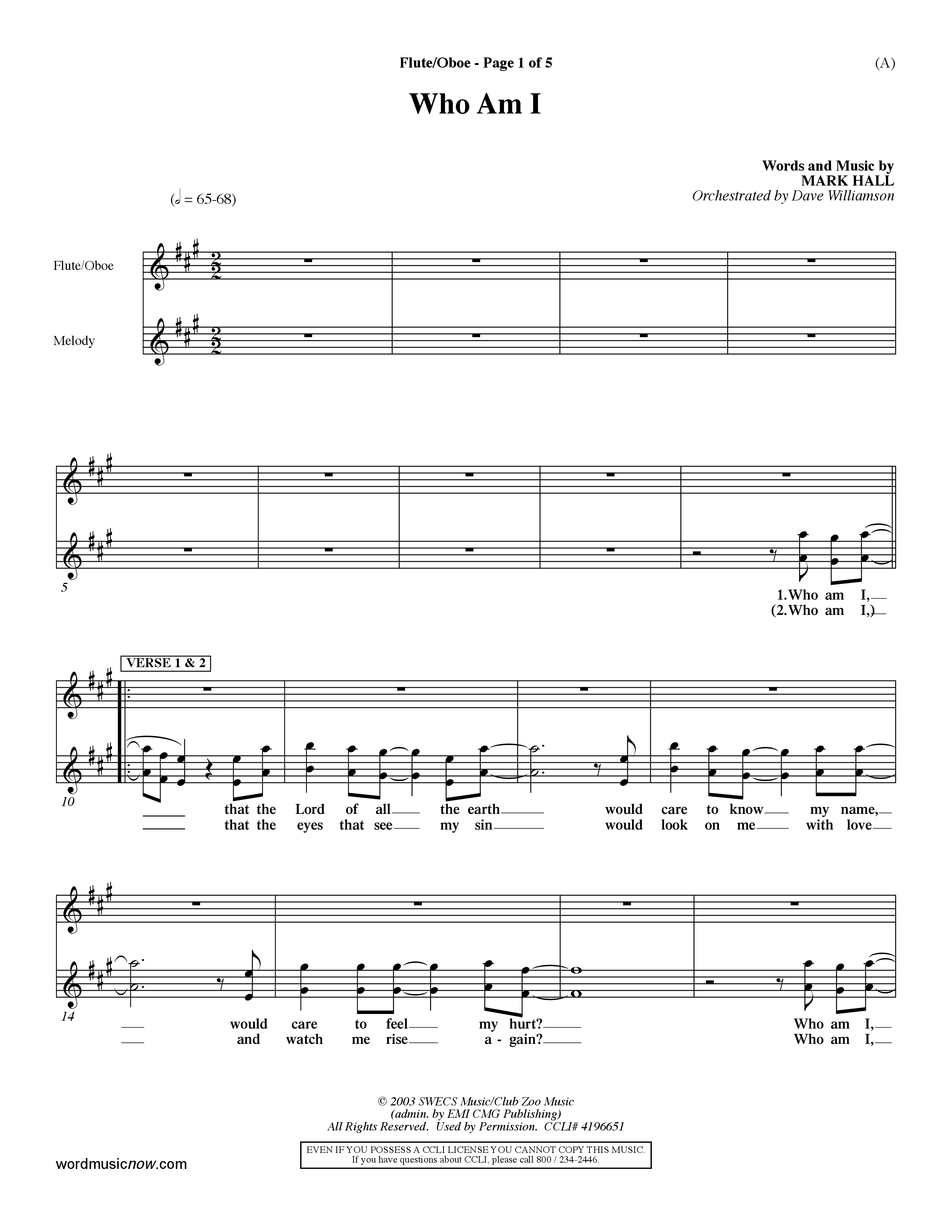 Who Am I (Choral Anthem SATB) Flute/Oboe (Word Music Choral / Orch. Dave Williamson)