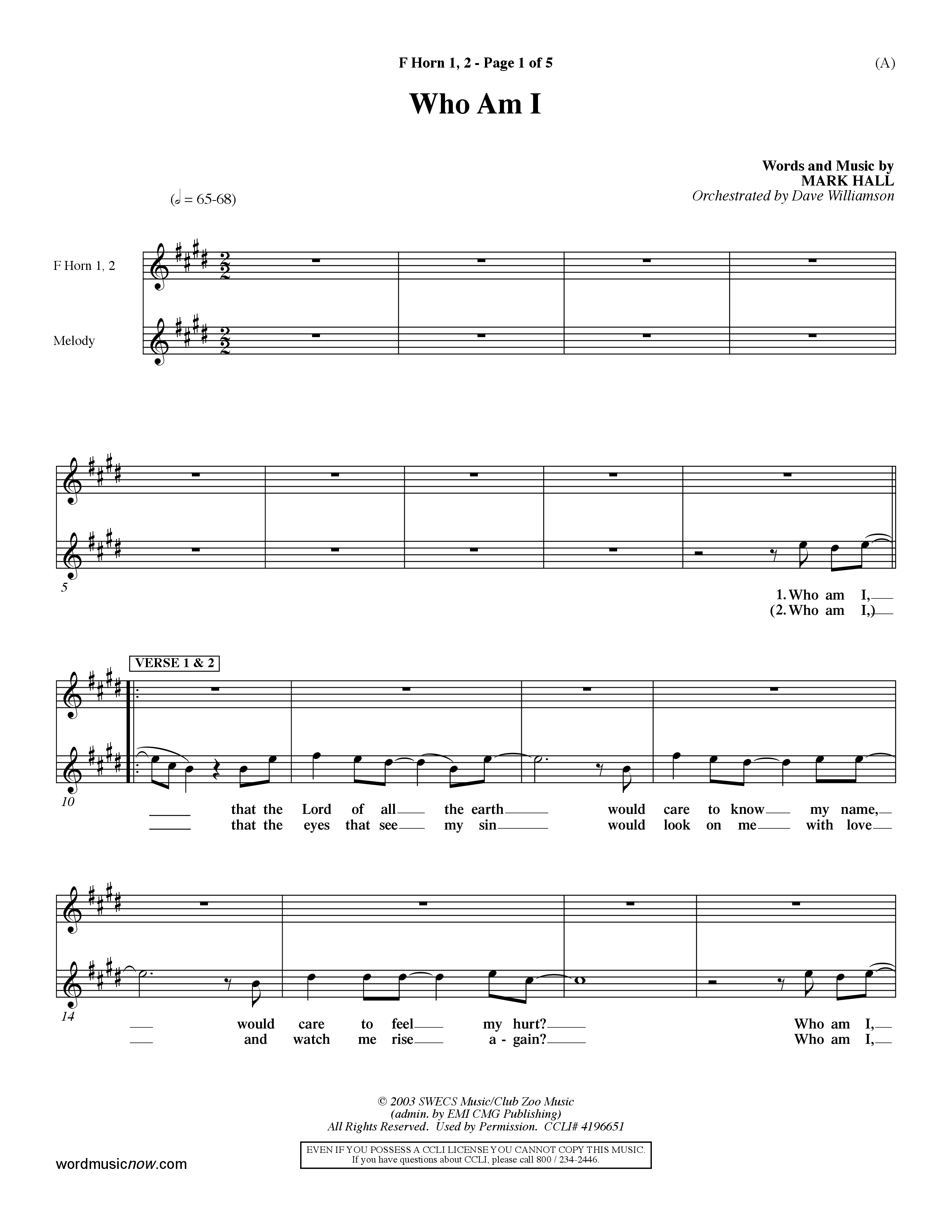 Who Am I (Choral Anthem SATB) French Horn (Word Music Choral / Orch. Dave Williamson)