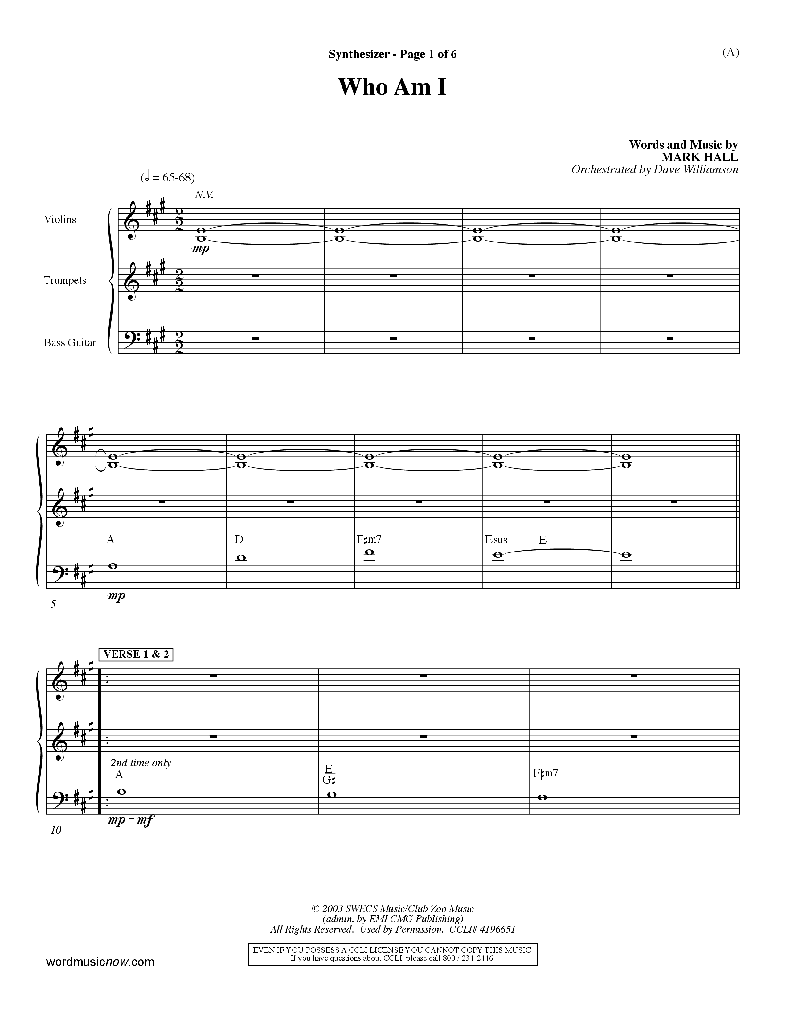 Who Am I (Choral Anthem SATB) Synth (Word Music Choral / Orch. Dave Williamson)