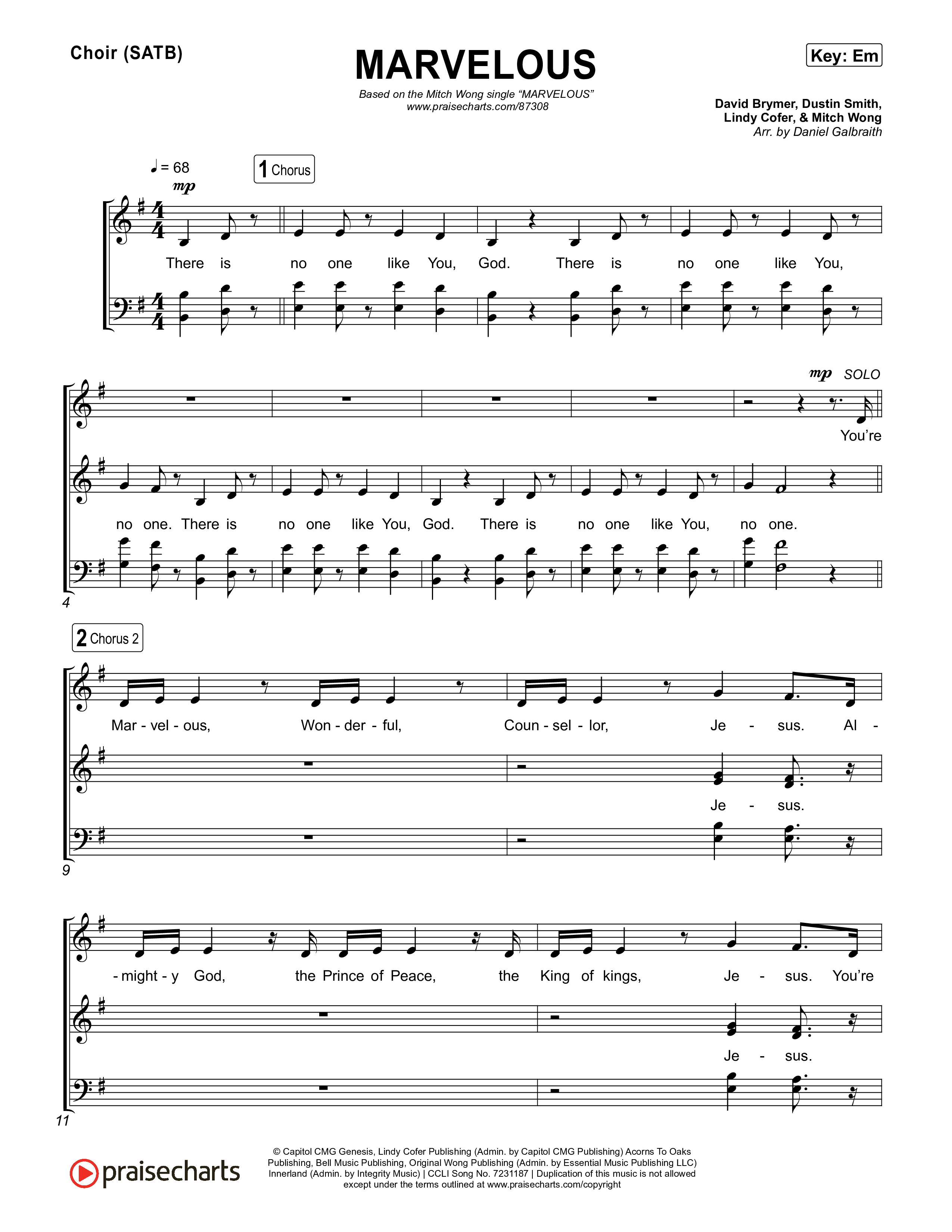 Marvelous Choir Sheet (SATB) (Mitch Wong)