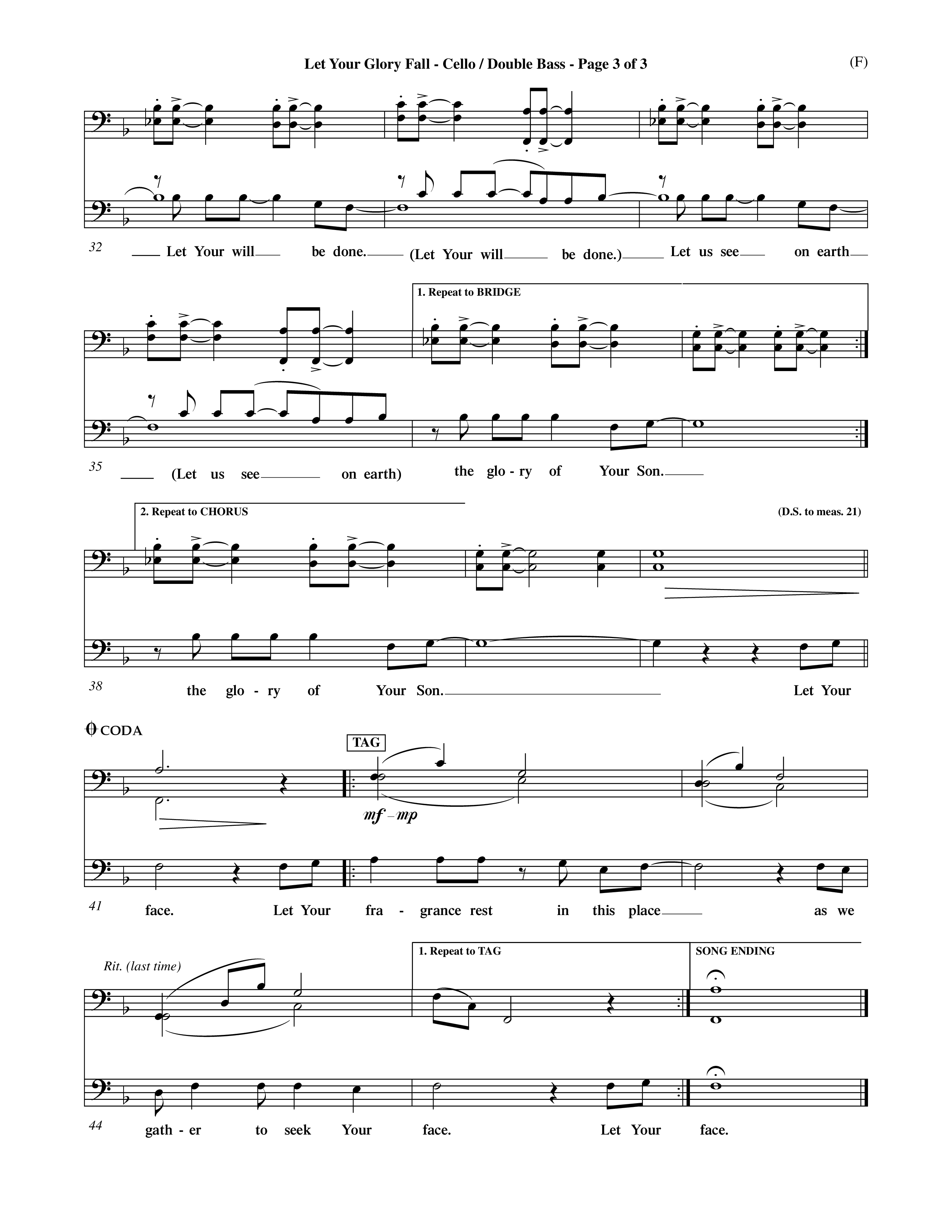 Let Your Glory Fall (Choral Anthem SATB) Cello/Bass (Word Music Choral / Orch. David Shipps)
